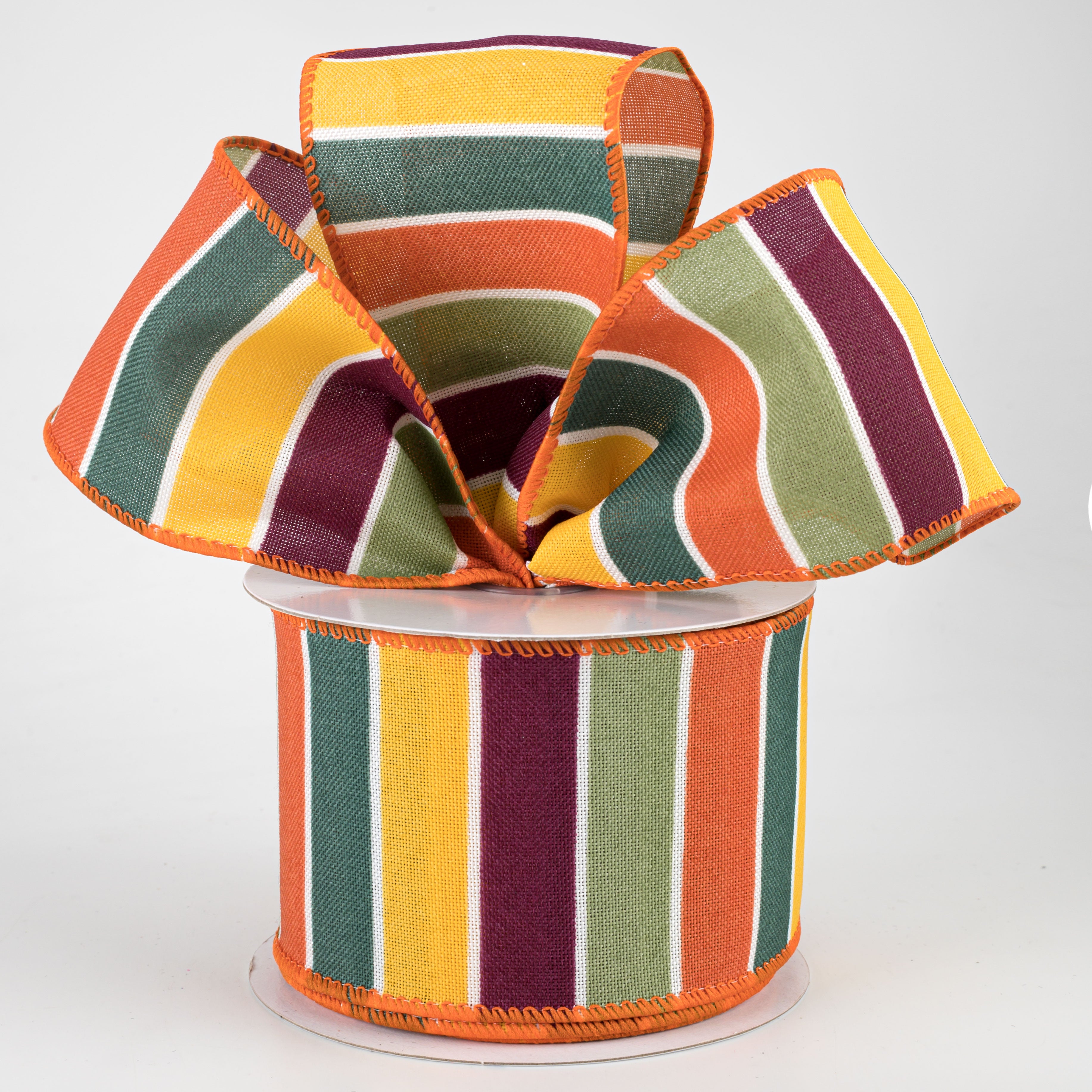 2.5" Florida Stripe Ribbon: Teal, Plum, Yellow, Green (10 Yards) Lifestyle Photo