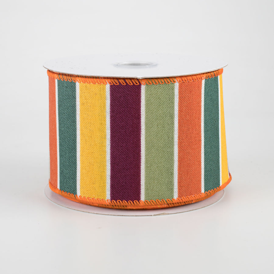 2.5" Florida Stripe Ribbon: Teal, Plum, Yellow, Green (10 Yards)