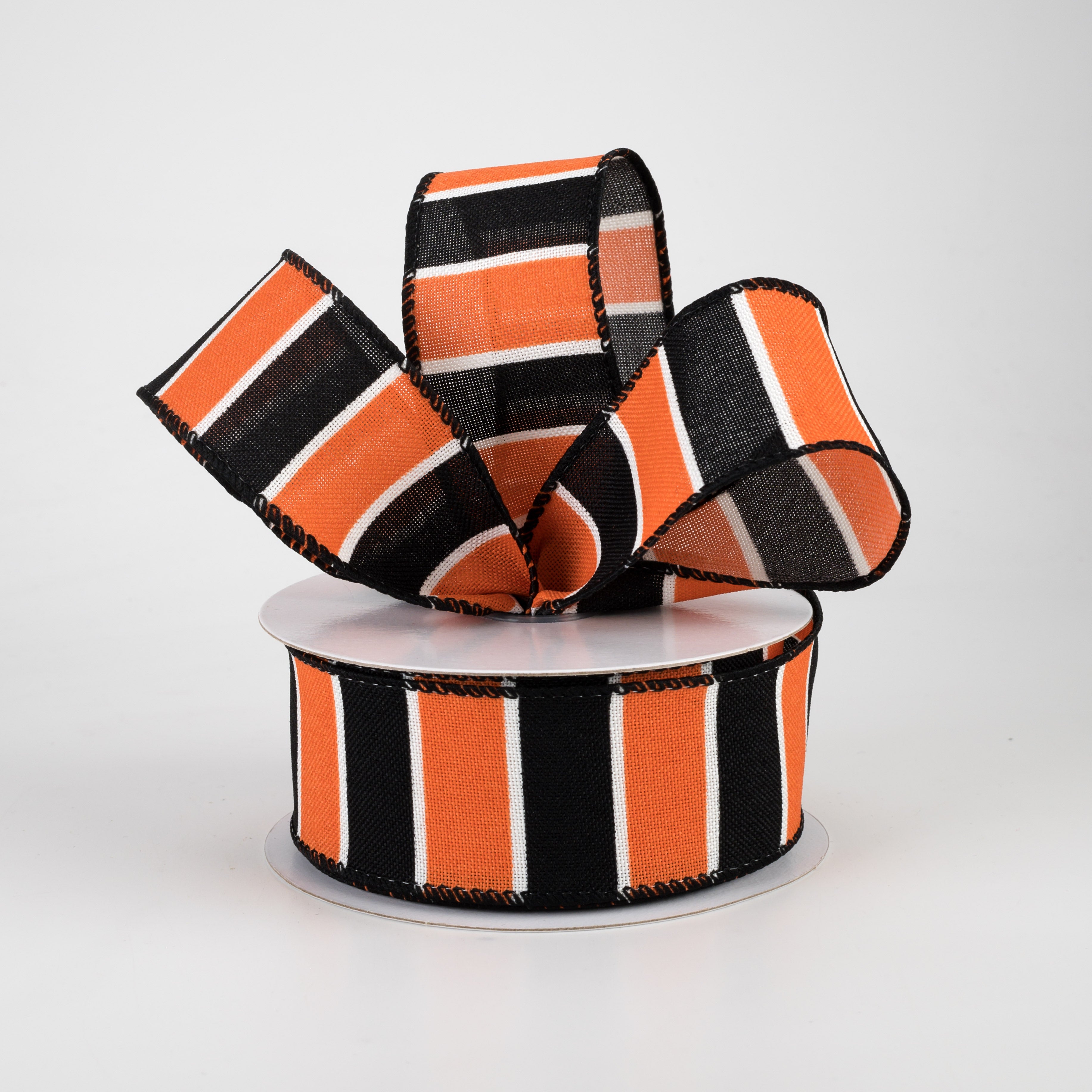 1.5" Florida Stripes Ribbon: Orange, Black, White (10 Yards) Lifestyle Photo