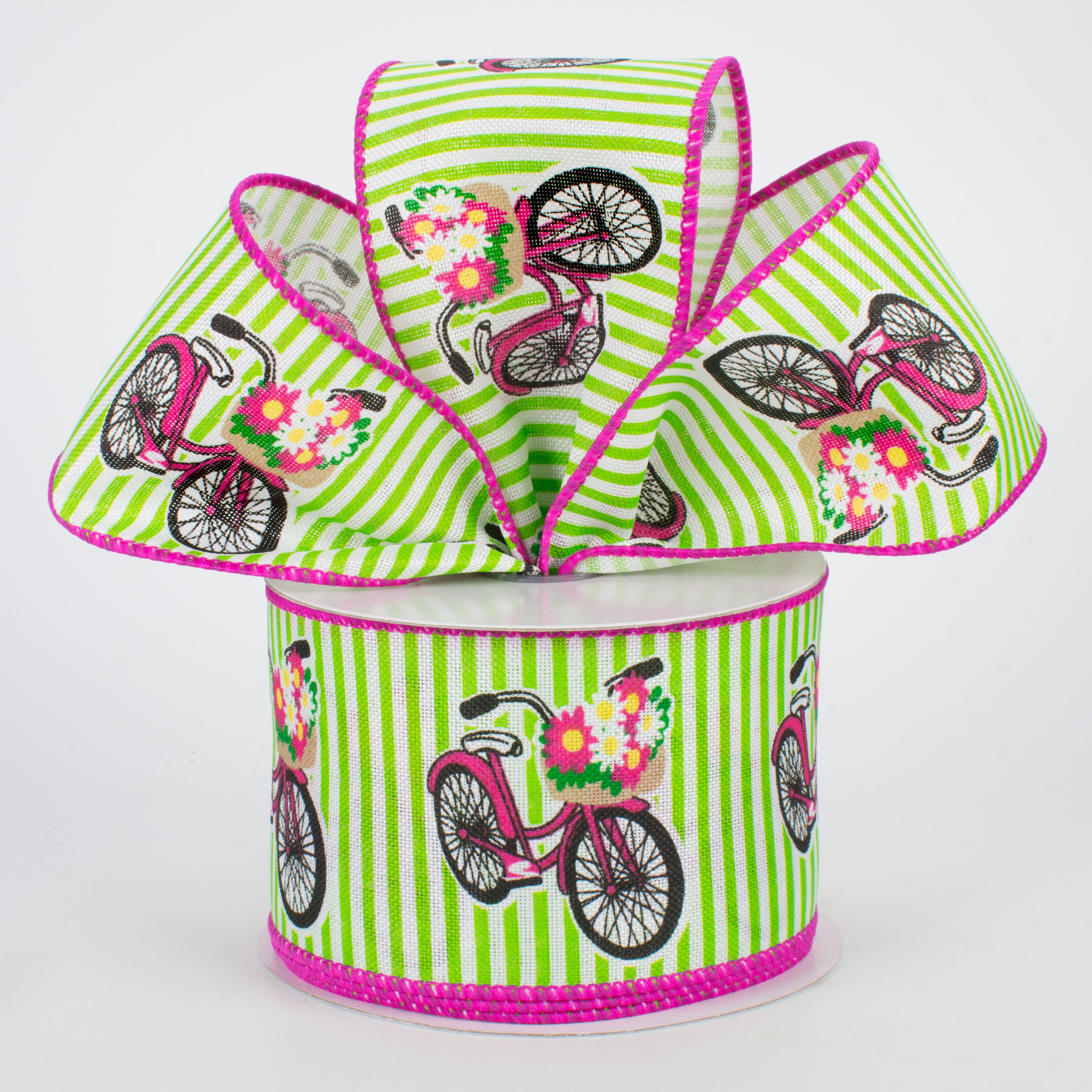 2.5" Flower Bike Ribbon: Lime Stripe (10 Yards) Lifestyle Photo