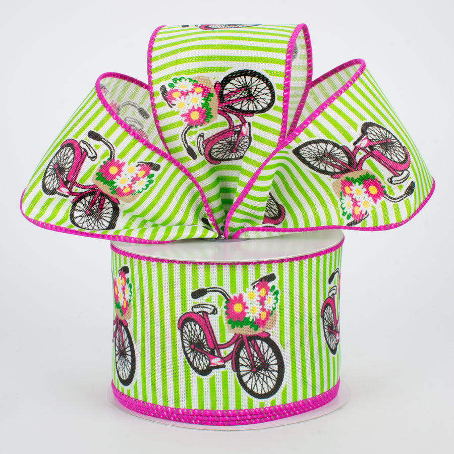 2.5" Flower Bike Ribbon: Lime Stripe (10 Yards) Lifestyle Photo