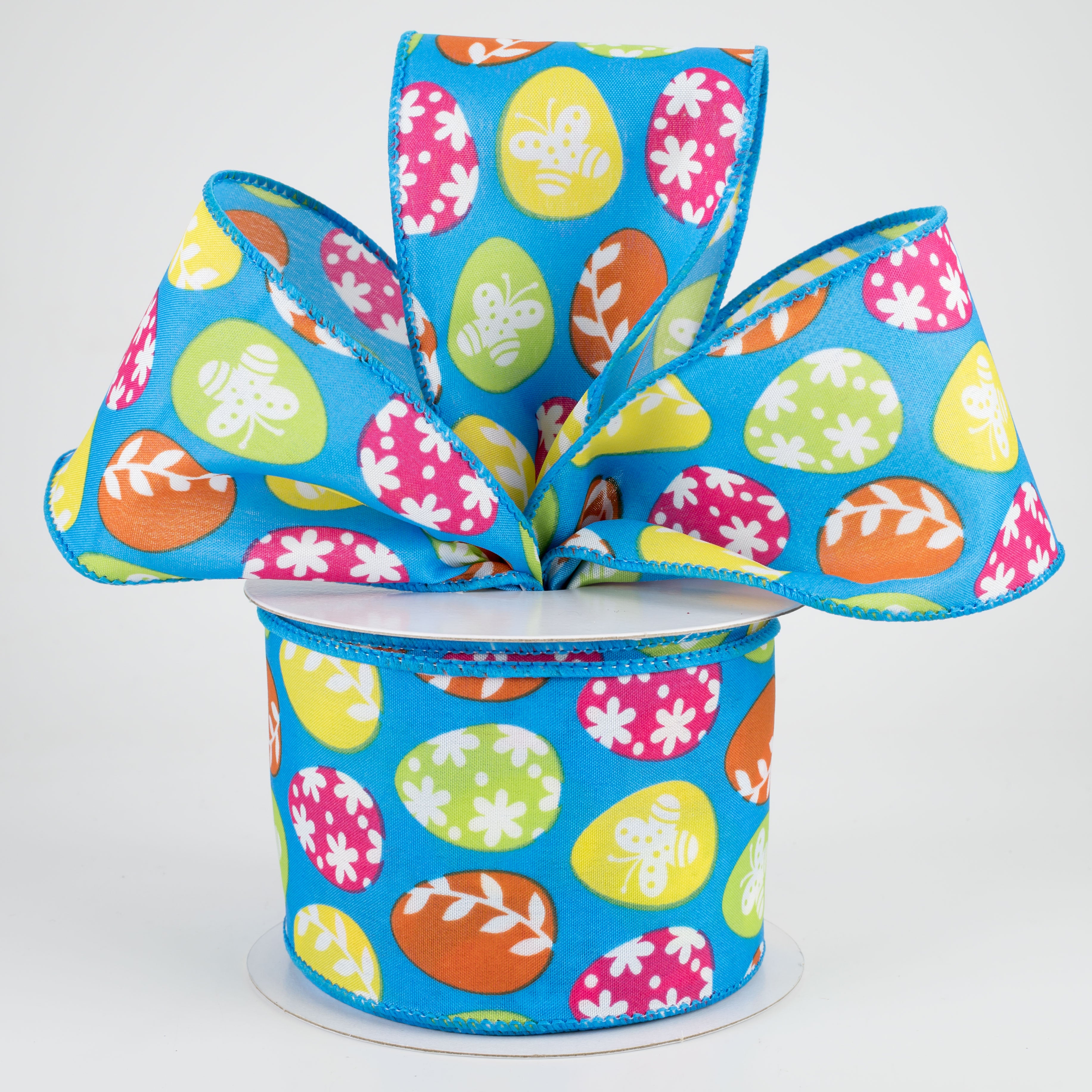 2.5" Flower Easter Eggs Ribbon: Turquoise (10 Yards) Lifestyle Photo