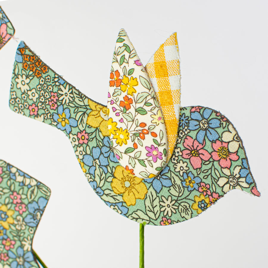 14" Flower Pattern Bird Spray: Blue & Yellow Lifestyle Photo