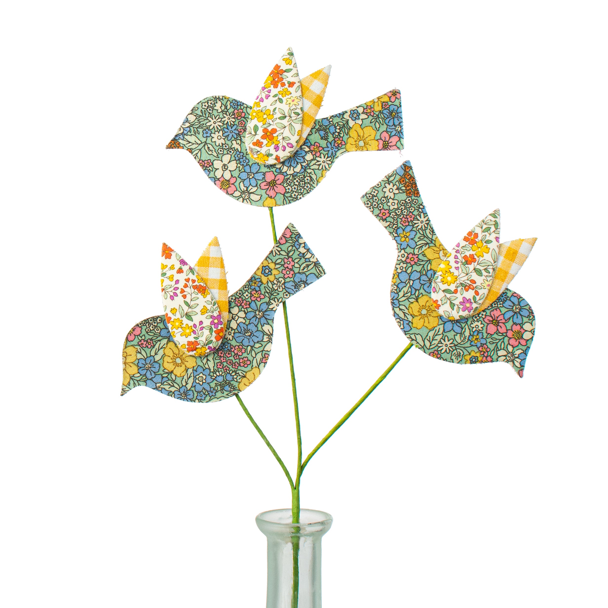 14" Flower Pattern Bird Spray: Blue & Yellow Item Number: MN026103