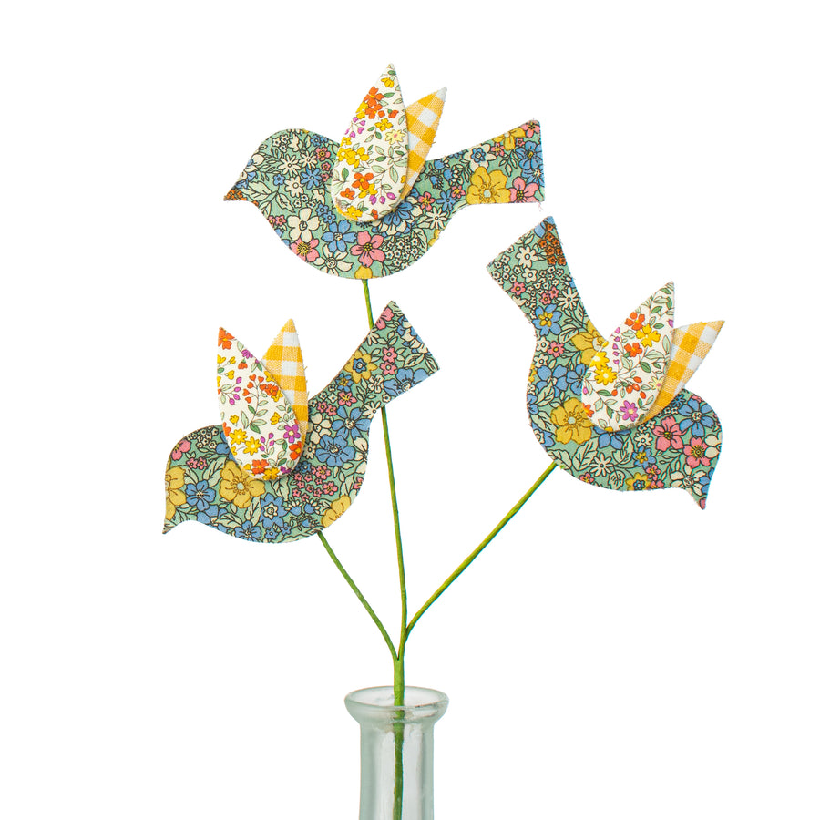 14" Flower Pattern Bird Spray: Blue & Yellow Item Number: MN026103