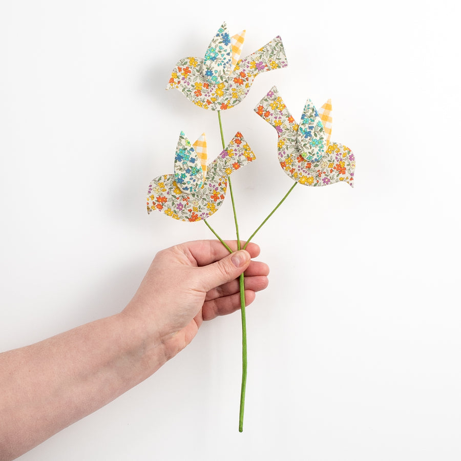14" Flower Pattern Bird Spray: Orange, Yellow, Blue, Turquoise detail photo 3