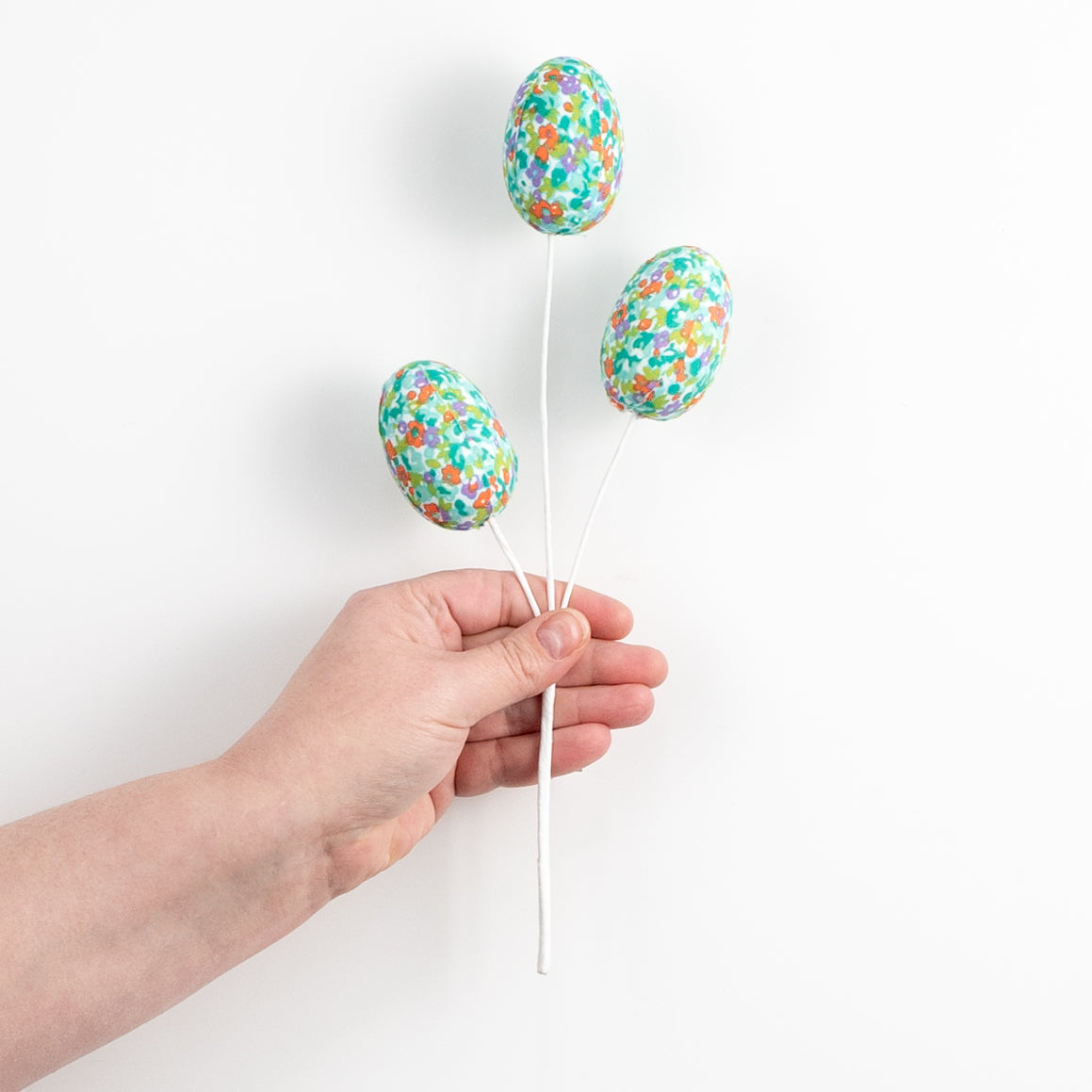 12" Flower Pattern Easter Egg Pick: Turquoise, Orange, Lavender detail photo 3