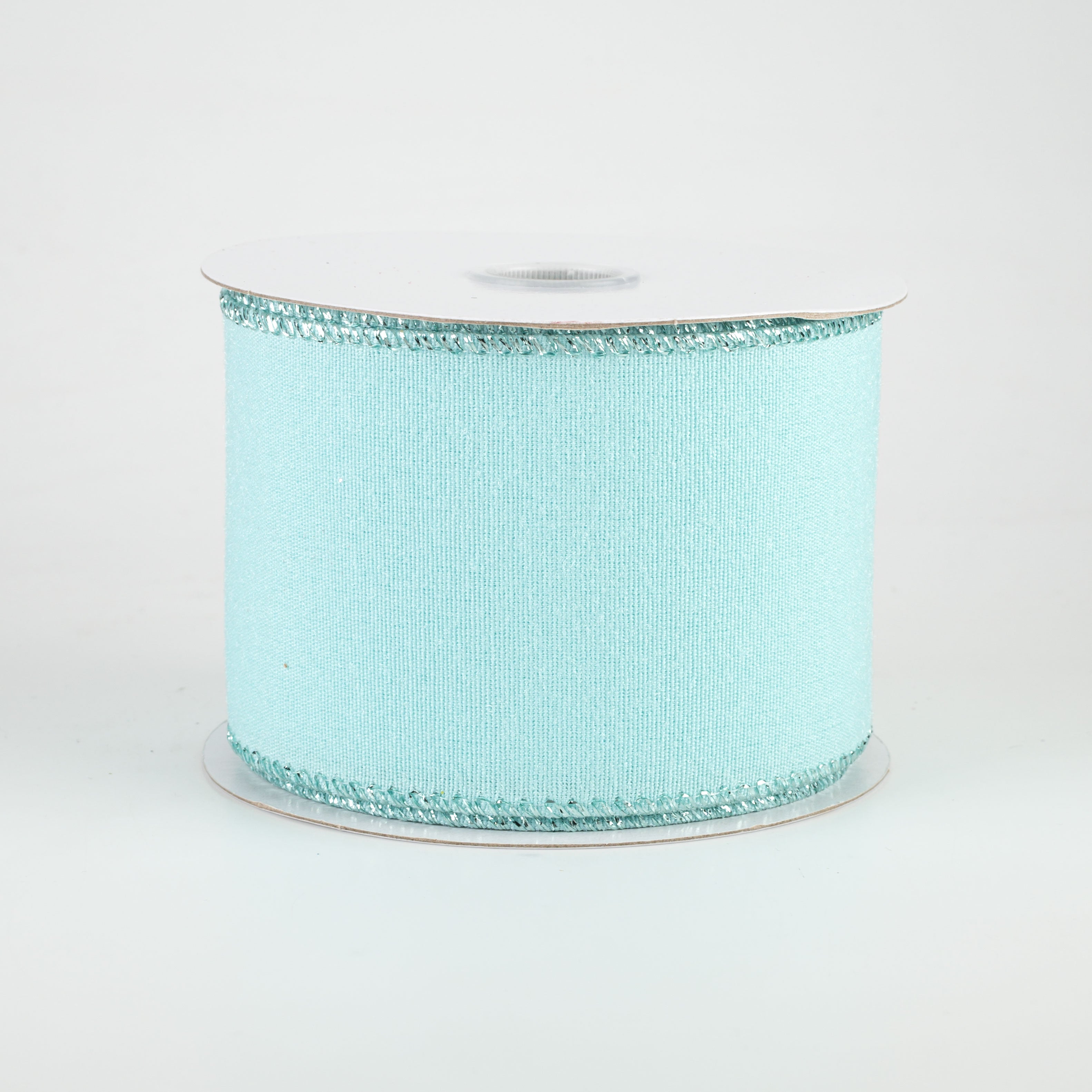 2.5" Fluff Linen Metallic Edge Ribbon: Aqua Blue (10 Yards) Item Number: 72059-40-45