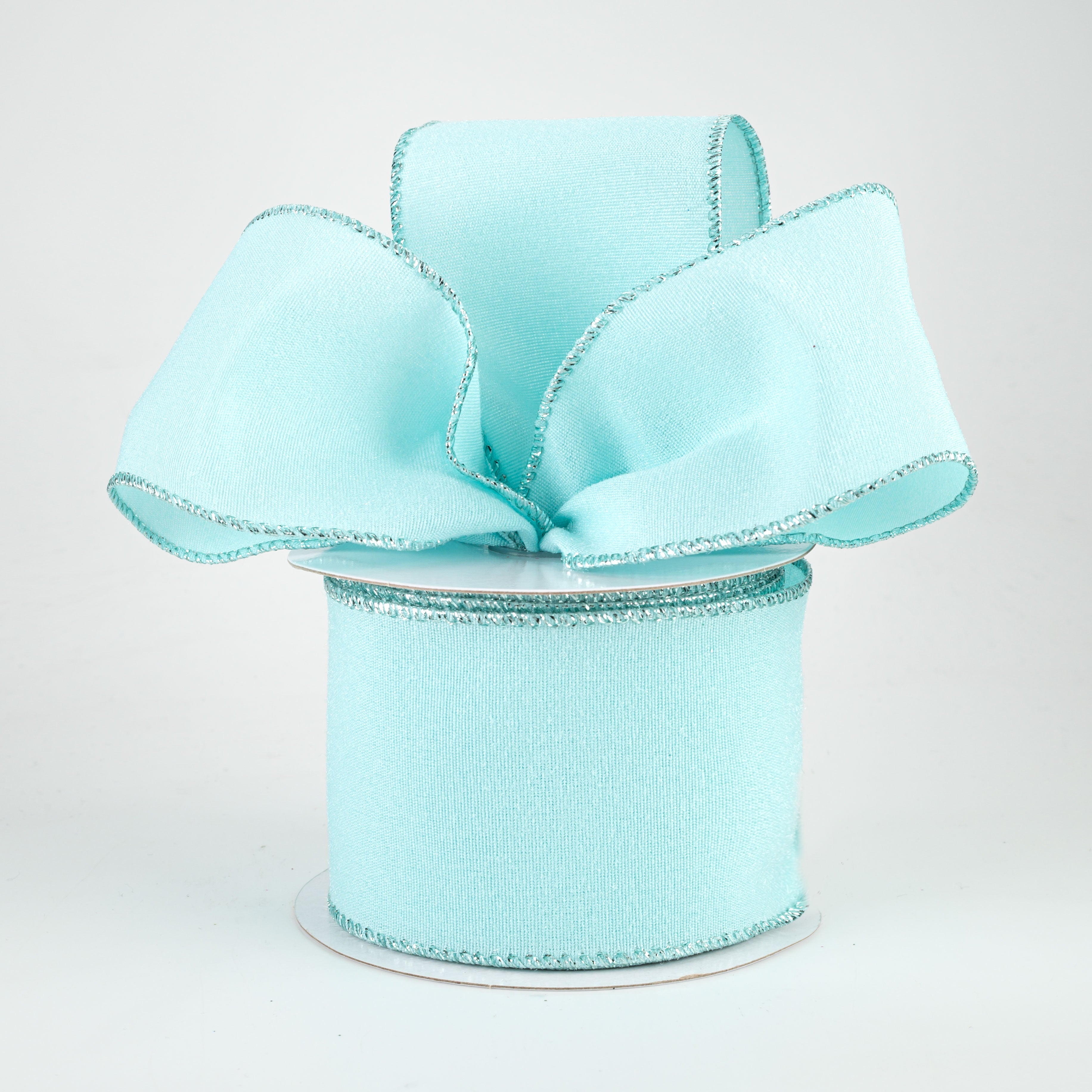 2.5" Fluff Linen Metallic Edge Ribbon: Aqua Blue (10 Yards) Lifestyle Photo