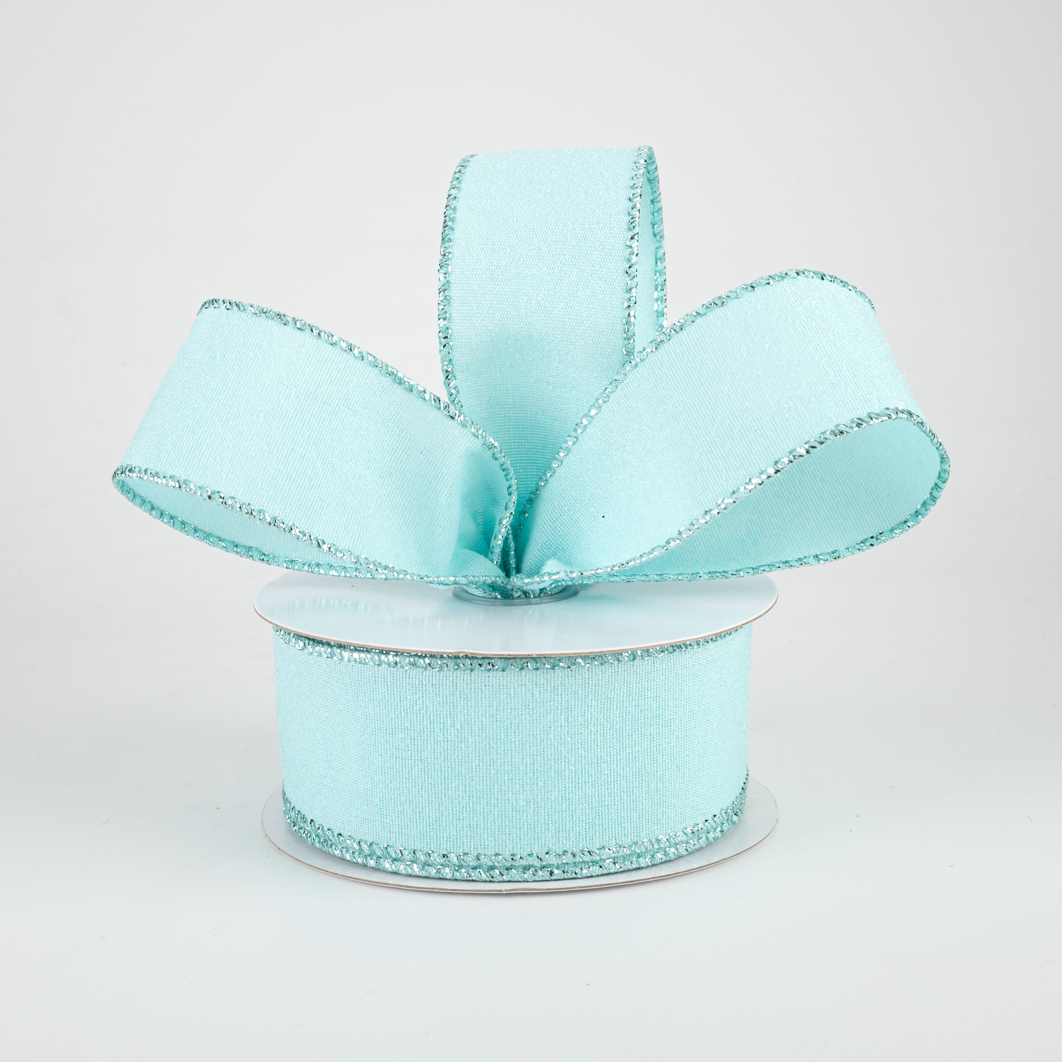1.5" Fluff Linen Metallic Edge Ribbon: Aqua Blue (10 Yards) Lifestyle Photo