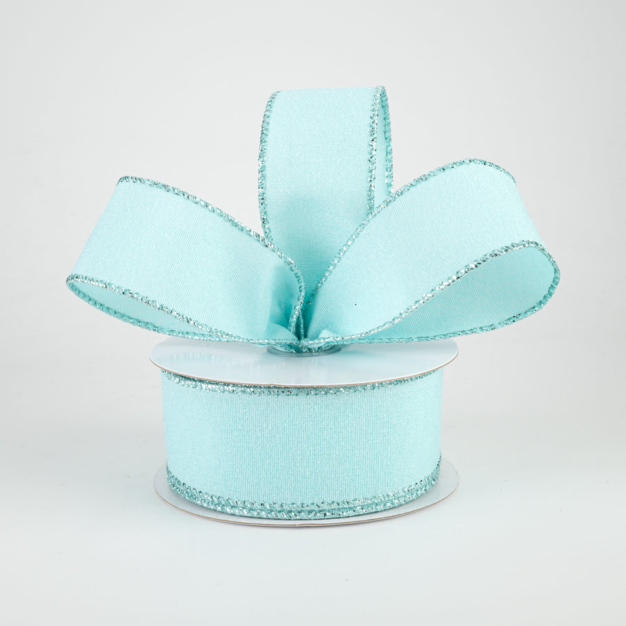 1.5" Fluff Linen Metallic Edge Ribbon: Aqua Blue (10 Yards) Lifestyle Photo