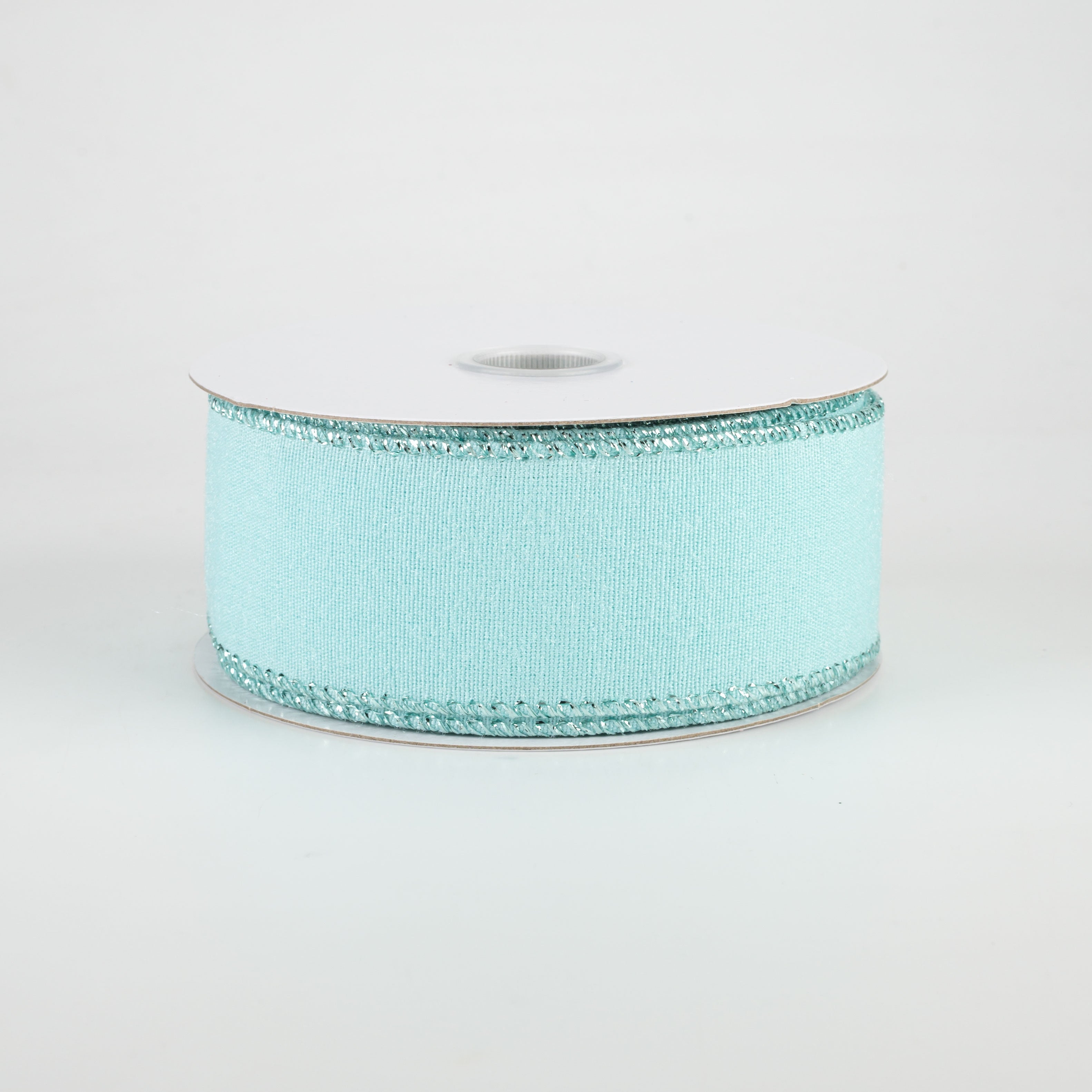 1.5" Fluff Linen Metallic Edge Ribbon: Aqua Blue (10 Yards)