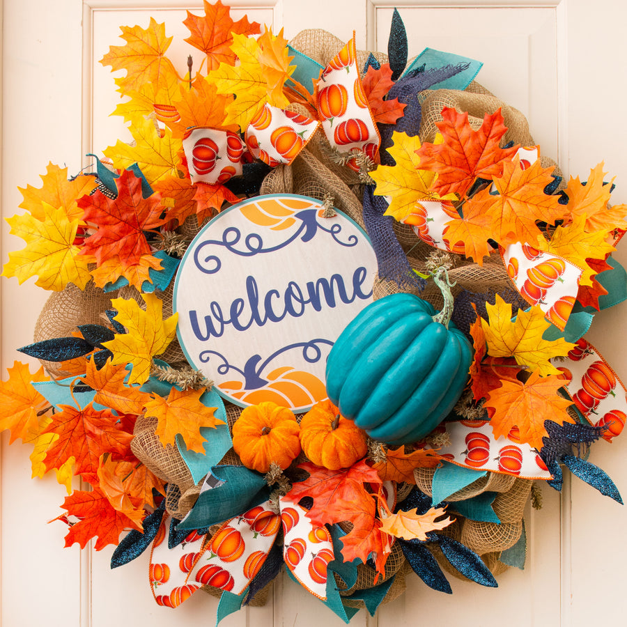 7.5" Foam Pumpkin: Teal Lifestyle Photo