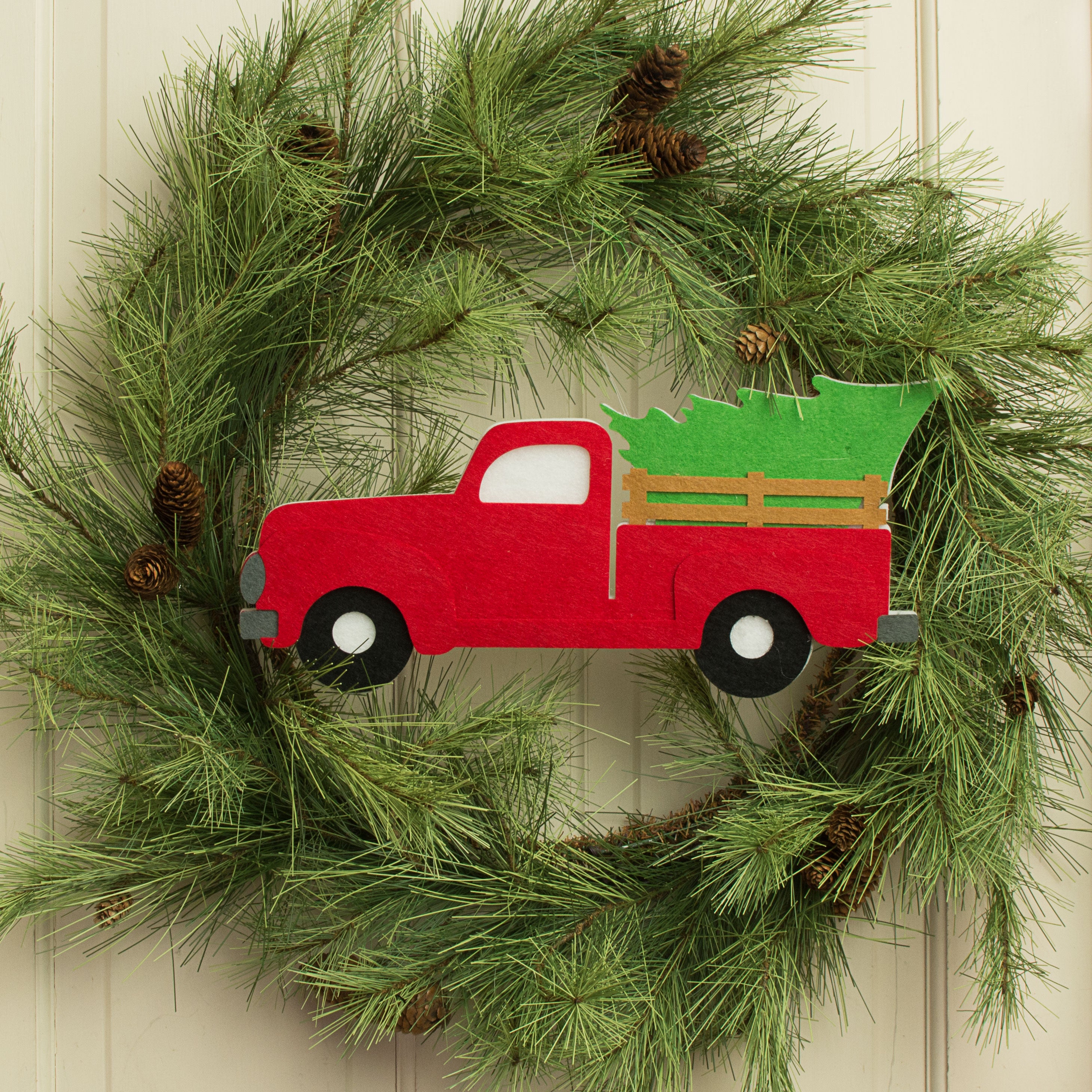 16" Foam Red Truck with Tree Ornament Lifestyle Photo