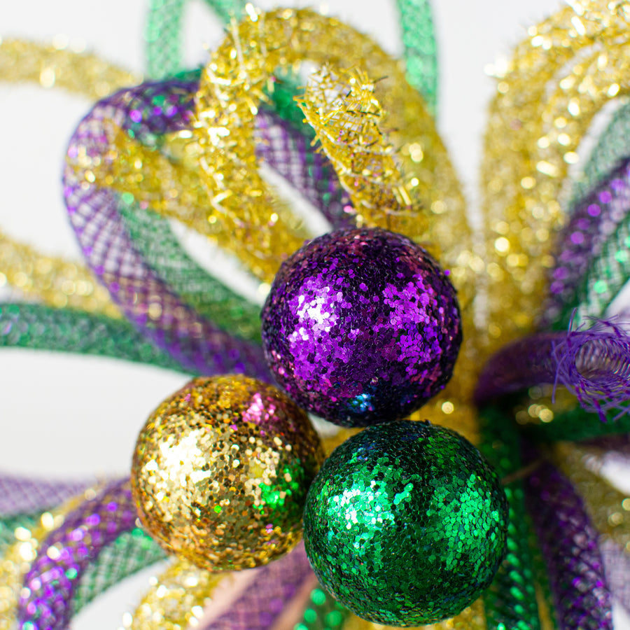12" Foil & Tinsel Tubing Glitter Ball Pick: Purple, Green, Gold Lifestyle Photo