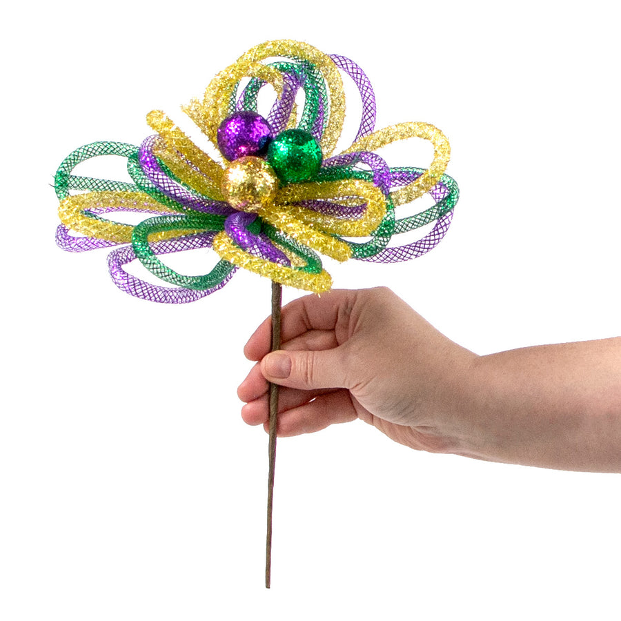 12" Foil & Tinsel Tubing Glitter Ball Pick: Purple, Green, Gold detail photo 3