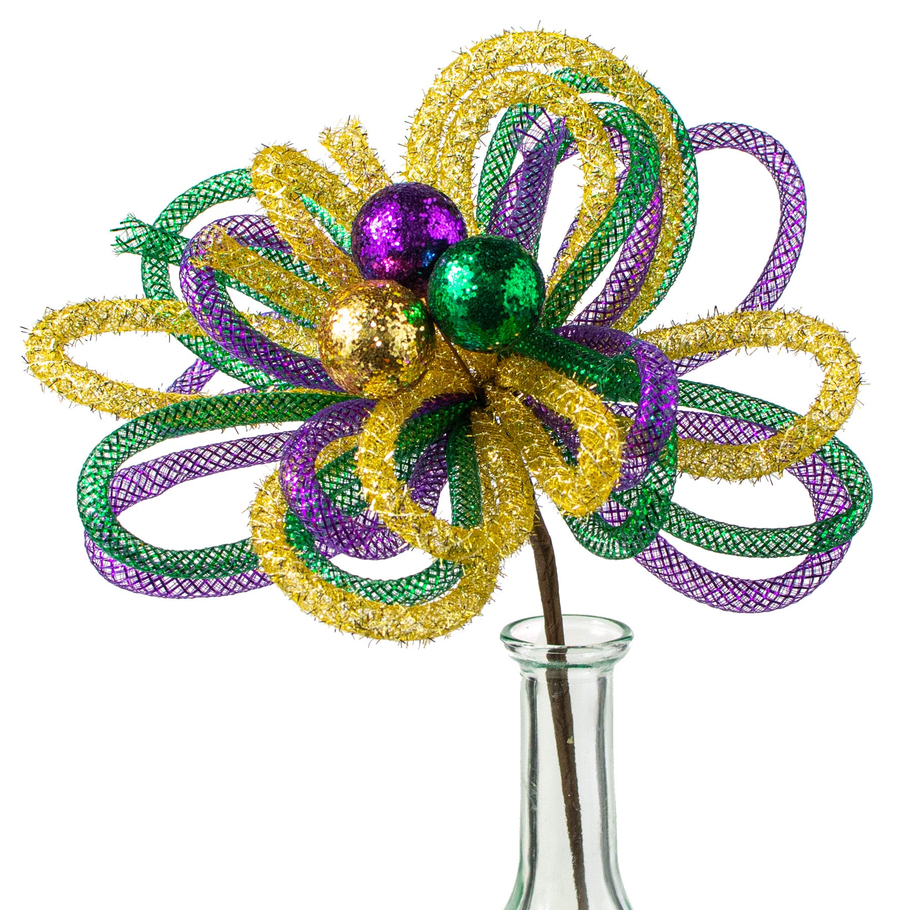 12" Foil & Tinsel Tubing Glitter Ball Pick: Purple, Green, Gold Item Number: HG1113