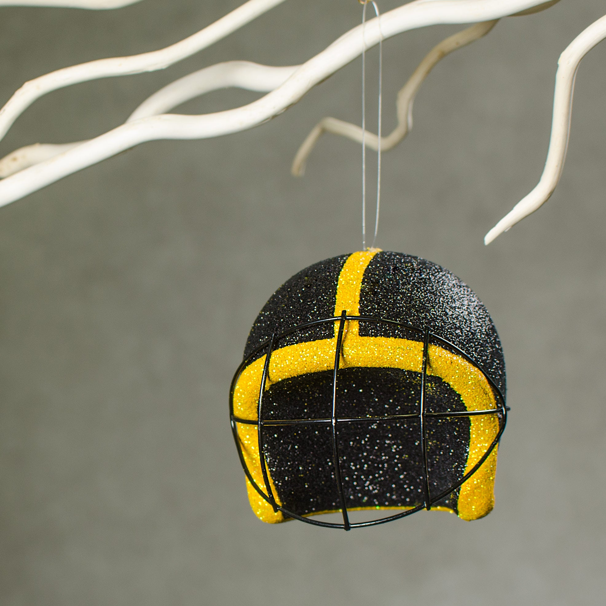 Football Helmet Ornament: Black & Yellow (4") Lifestyle Photo