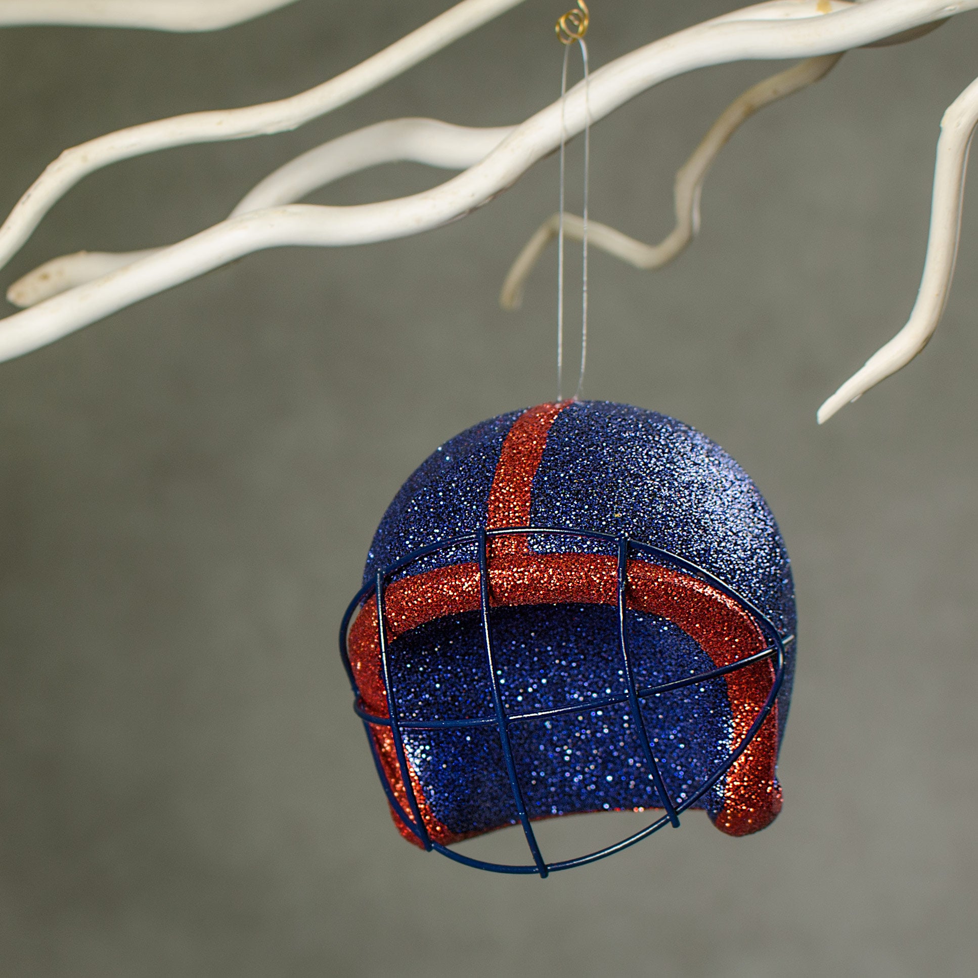 Football Helmet Ornament: Navy Blue & Red (4") Lifestyle Photo