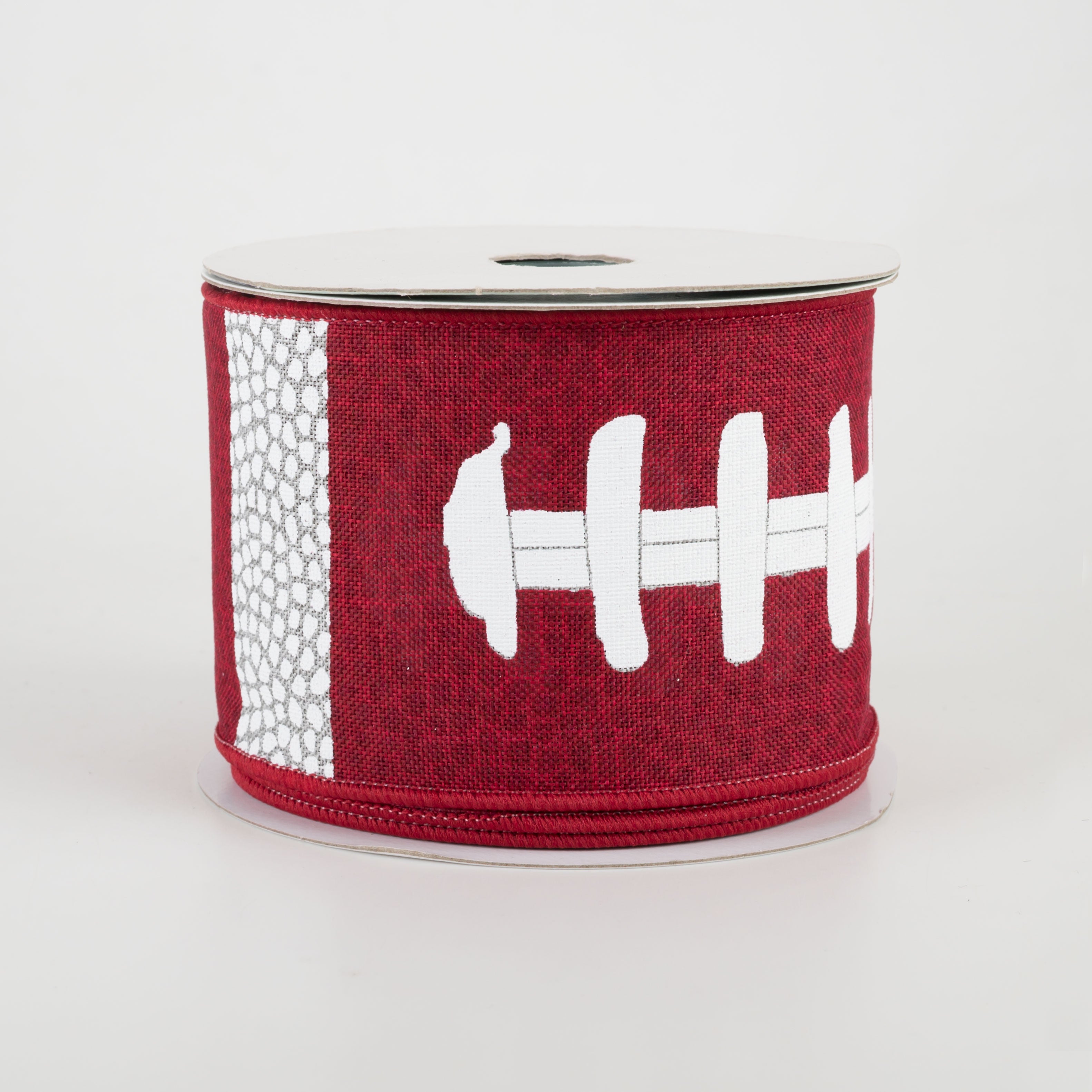 2.5" Football Laces Ribbon: Crimson Red & White (10 Yards)