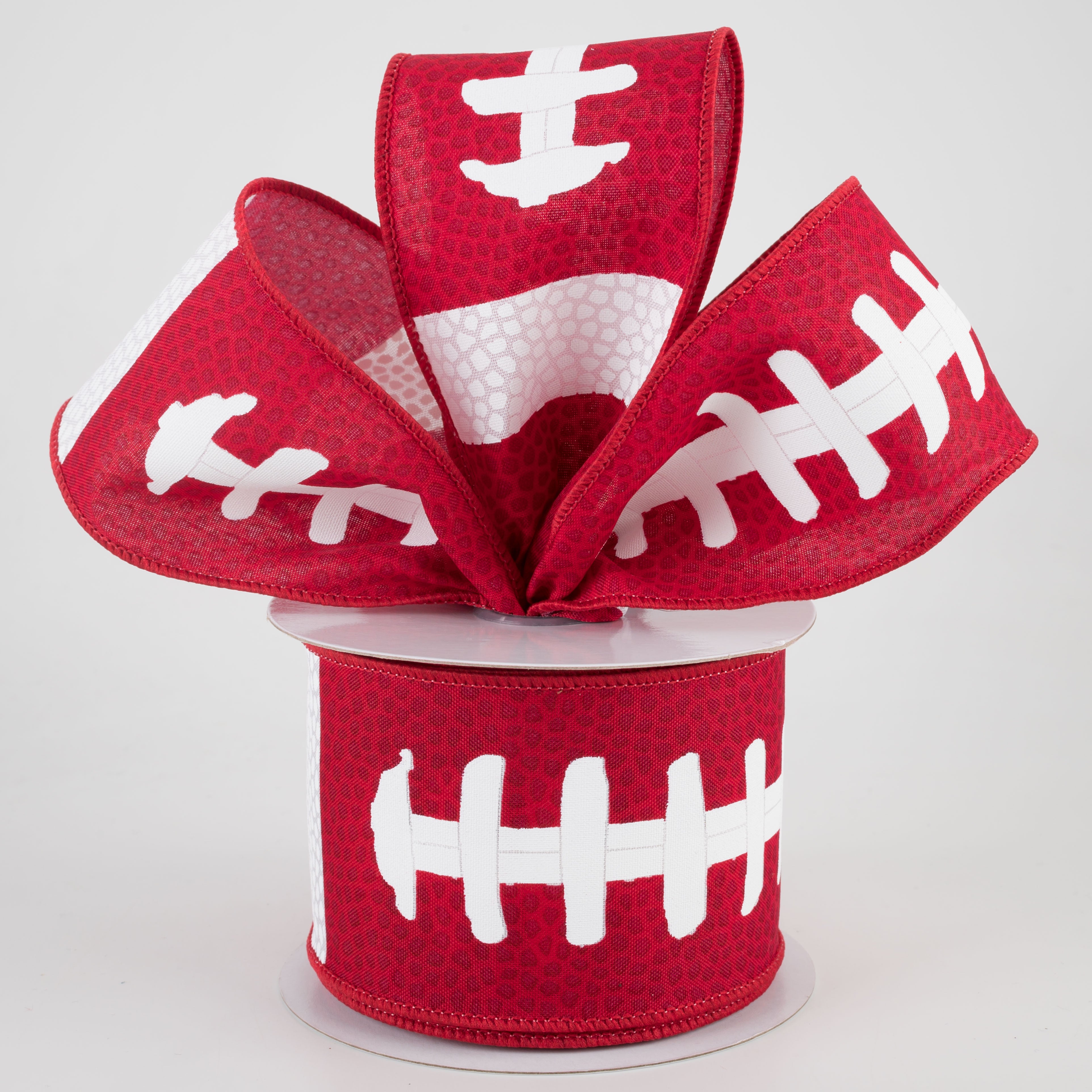 2.5" Football Laces Ribbon: Red & White (10 Yards) Lifestyle Photo