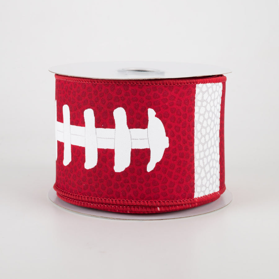 2.5" Football Laces Ribbon: Red & White (10 Yards)