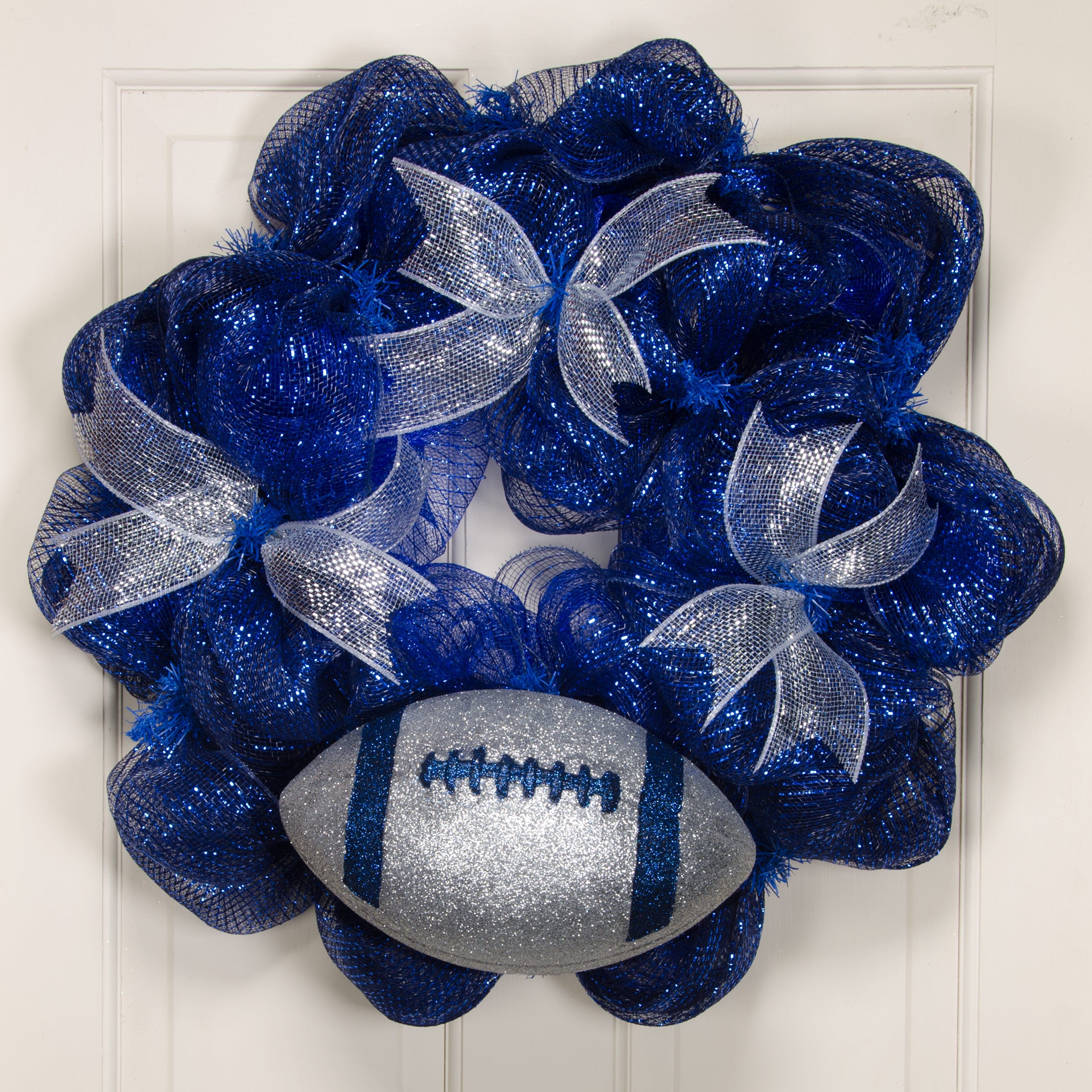 11" Football Accent: Metallic Glitter Silver & Blue detail photo 4
