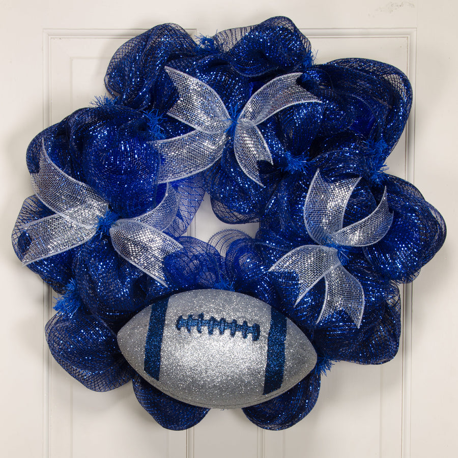 11" Football Accent: Metallic Glitter Silver & Blue detail photo 4