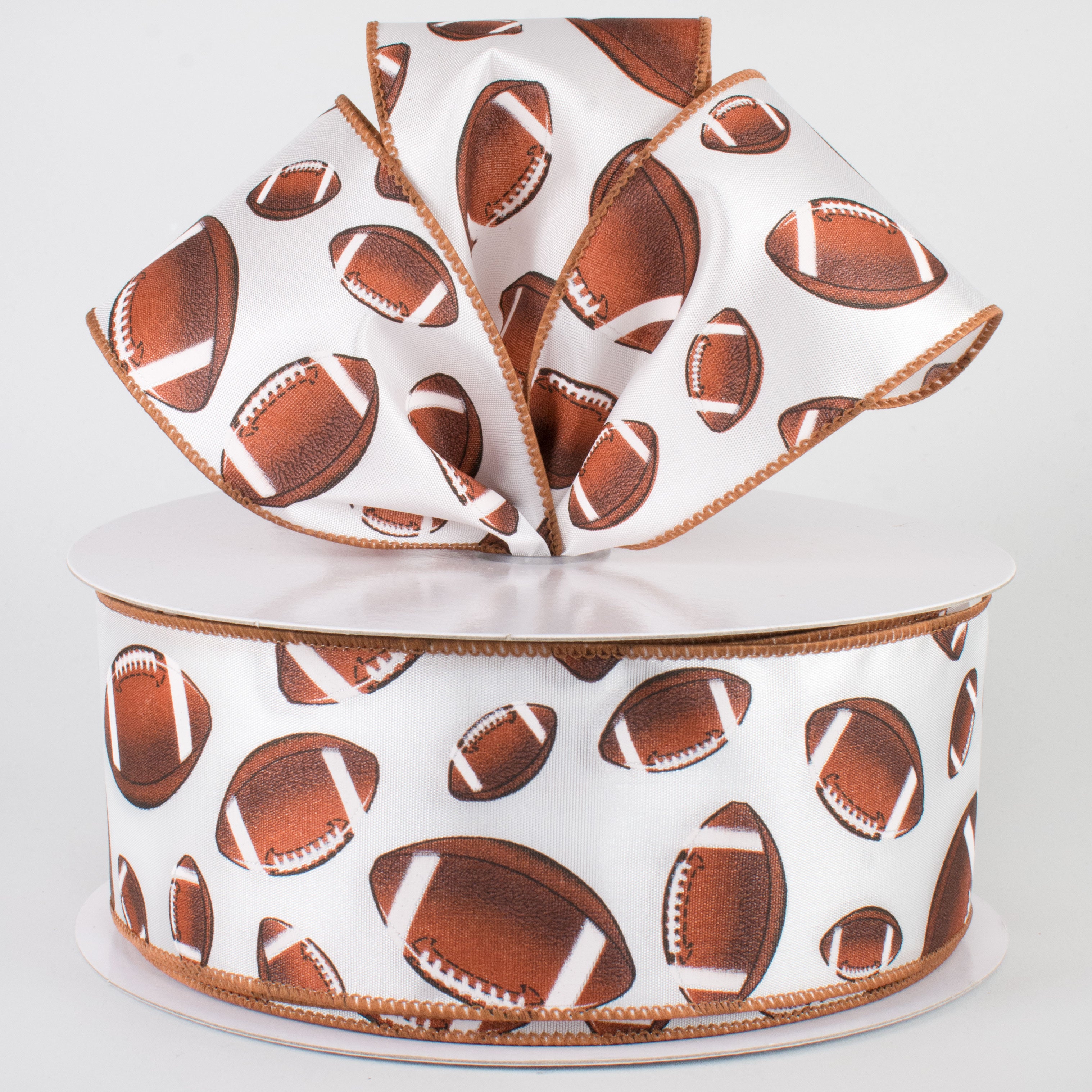 2.5" Football Ribbon: Brown & White (50 Yards) Lifestyle Photo