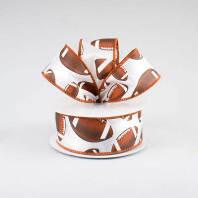 1.5" Football Ribbon: Brown & White (10 Yards) Lifestyle Photo