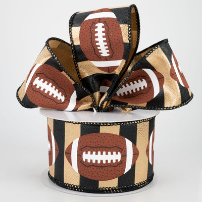 2.5" Footballs On Stripe Ribbon: Black & Gold (10 Yards) Lifestyle Photo