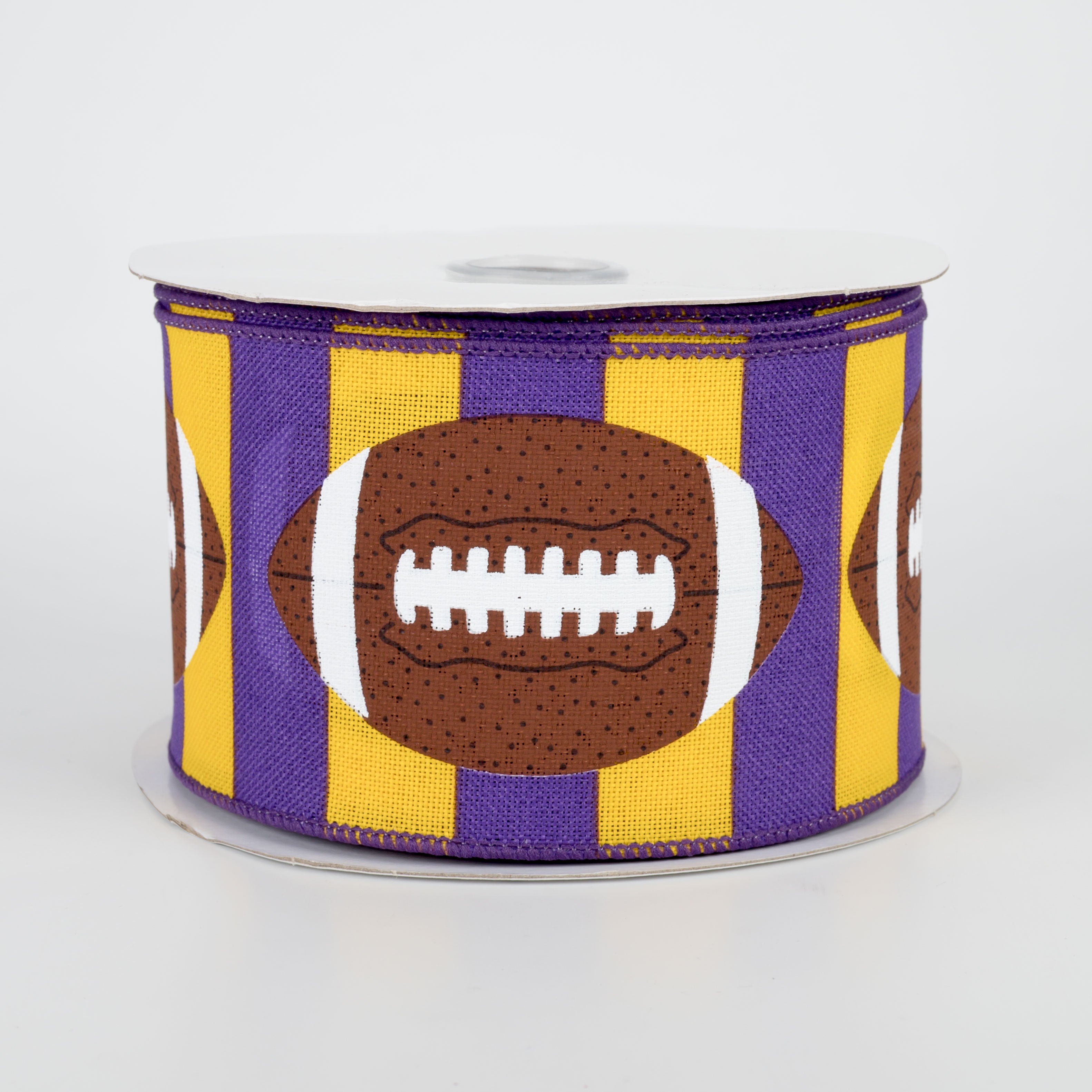 2.5" Footballs On Stripe Ribbon: Yellow, Purple, Brown (10 Yards)