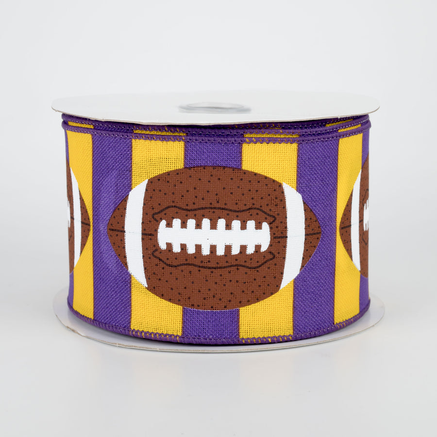 2.5" Footballs On Stripe Ribbon: Yellow, Purple, Brown (10 Yards)