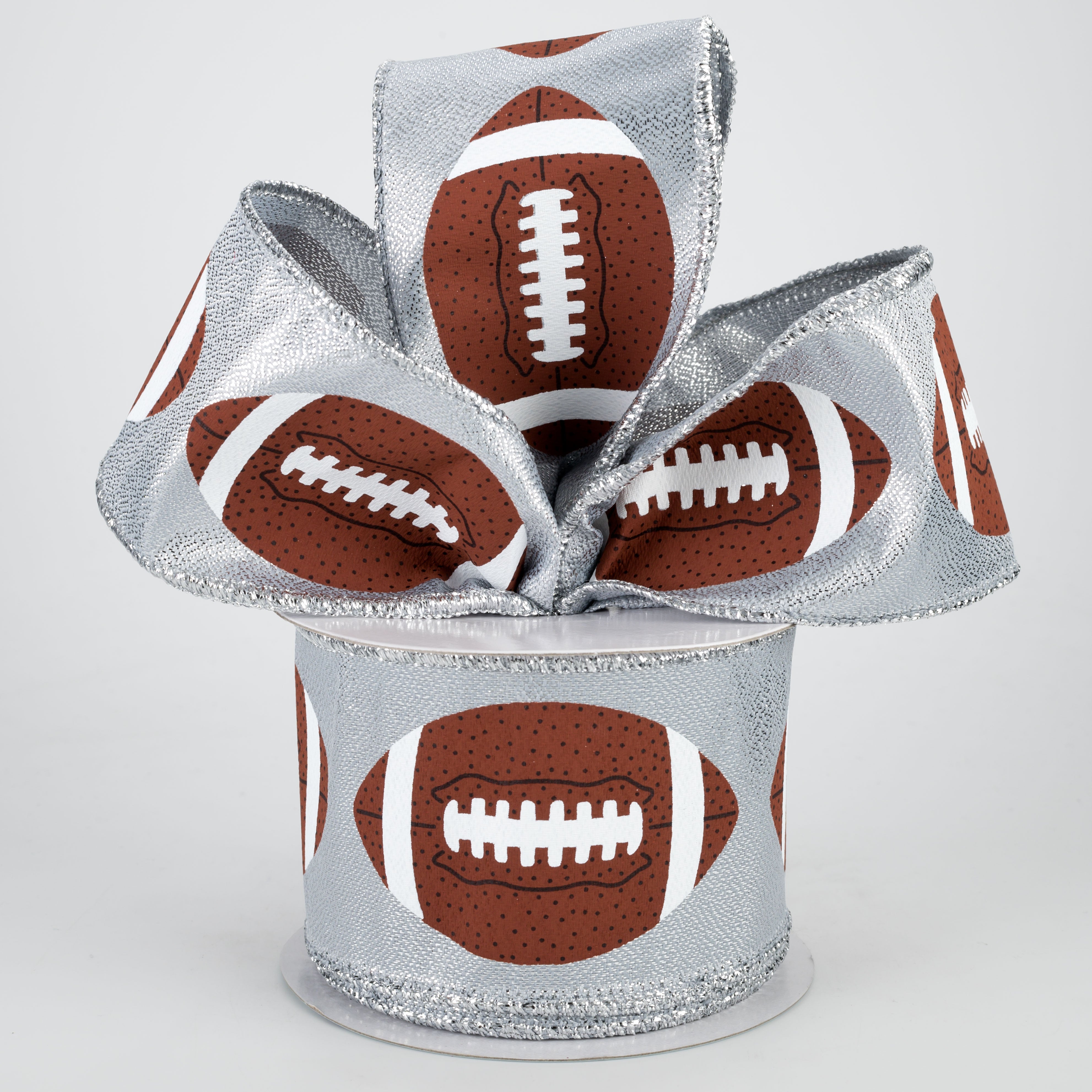 2.5" Footballs Ribbon: Silver (10 Yards) Lifestyle Photo