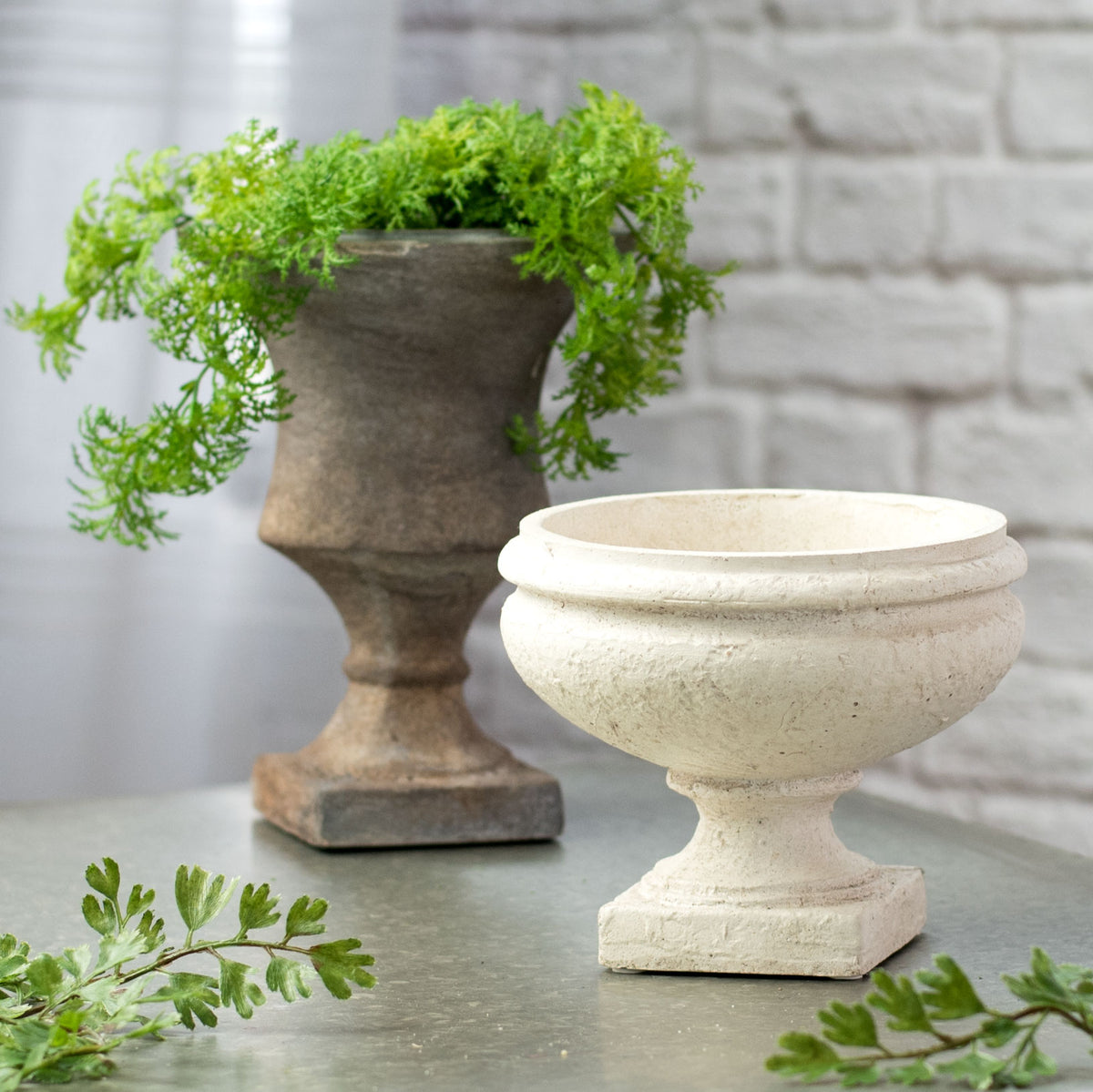 6" Footed Bowl Compote Planter: Antique Cream Lifestyle Photo