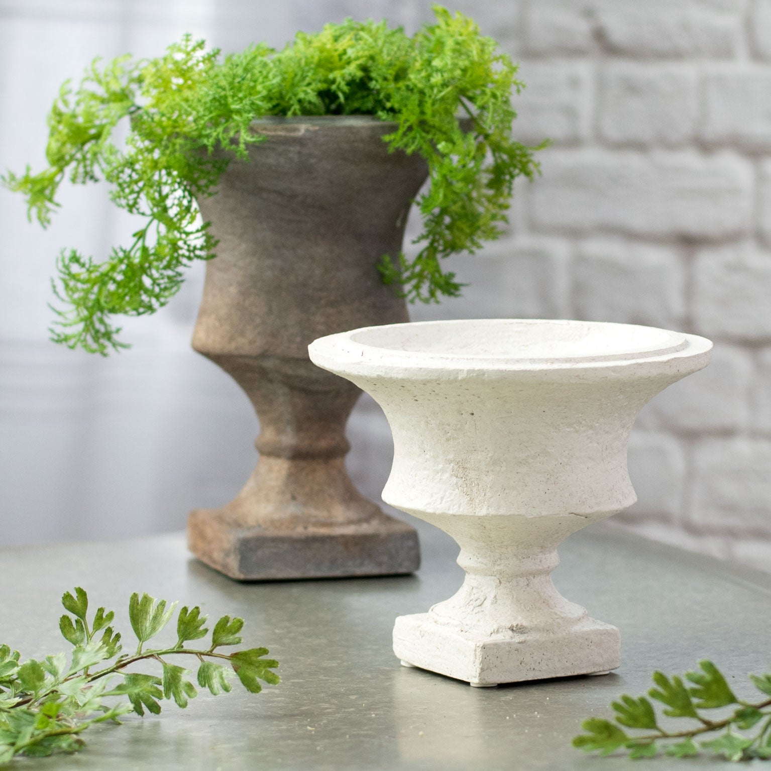 6" Footed Compote Planter: Antique Cream Lifestyle Photo