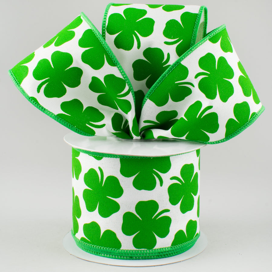 2.5" Four Leaf Clover Ribbon: White & Green (10 Yards) Lifestyle Photo