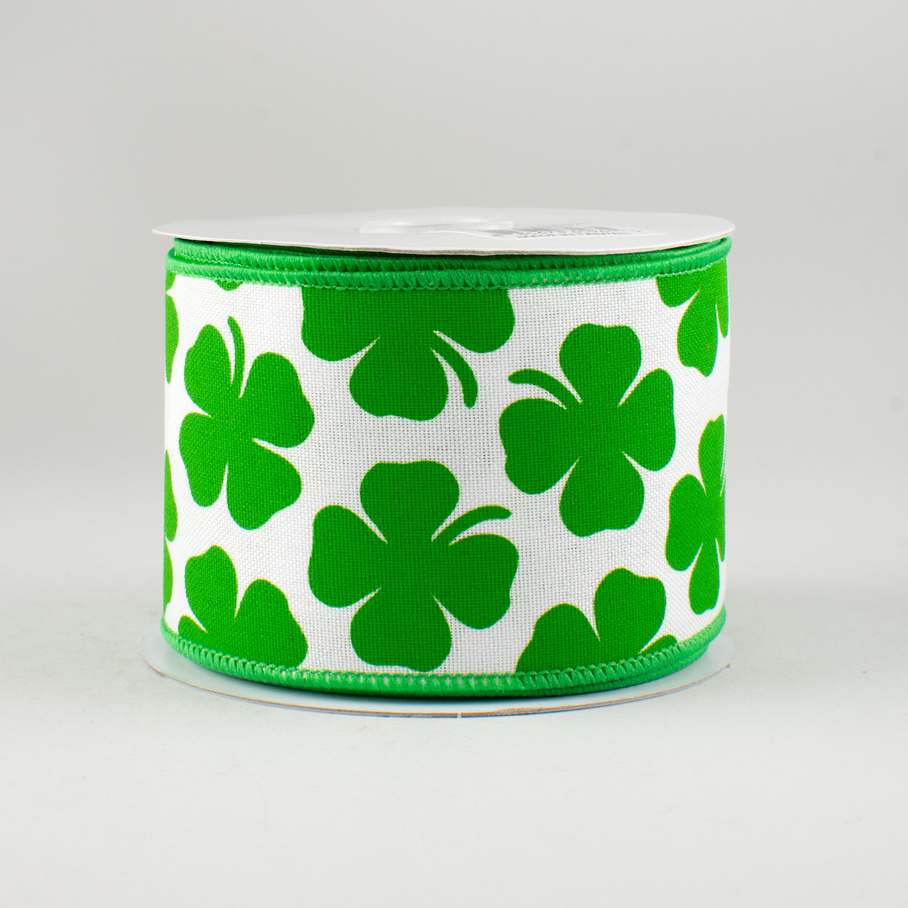 2.5" Four Leaf Clover Ribbon: White & Green (10 Yards)