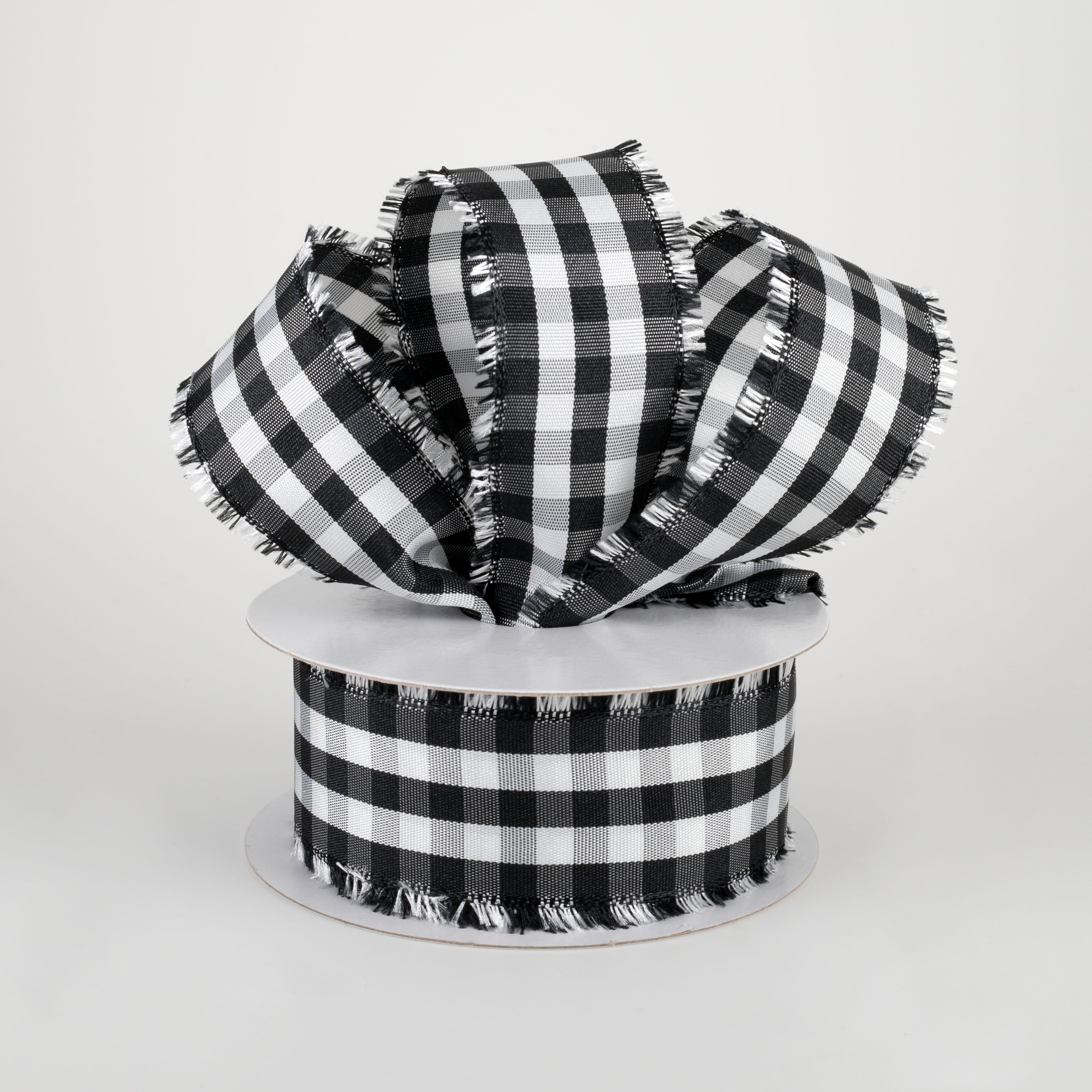 1.5" Frayed Edge Buffalo Plaid Ribbon: Black & White (10 Yards) Lifestyle Photo