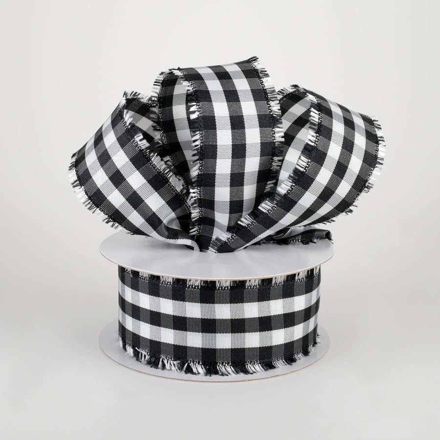 1.5" Frayed Edge Buffalo Plaid Ribbon: Black & White (10 Yards) Lifestyle Photo