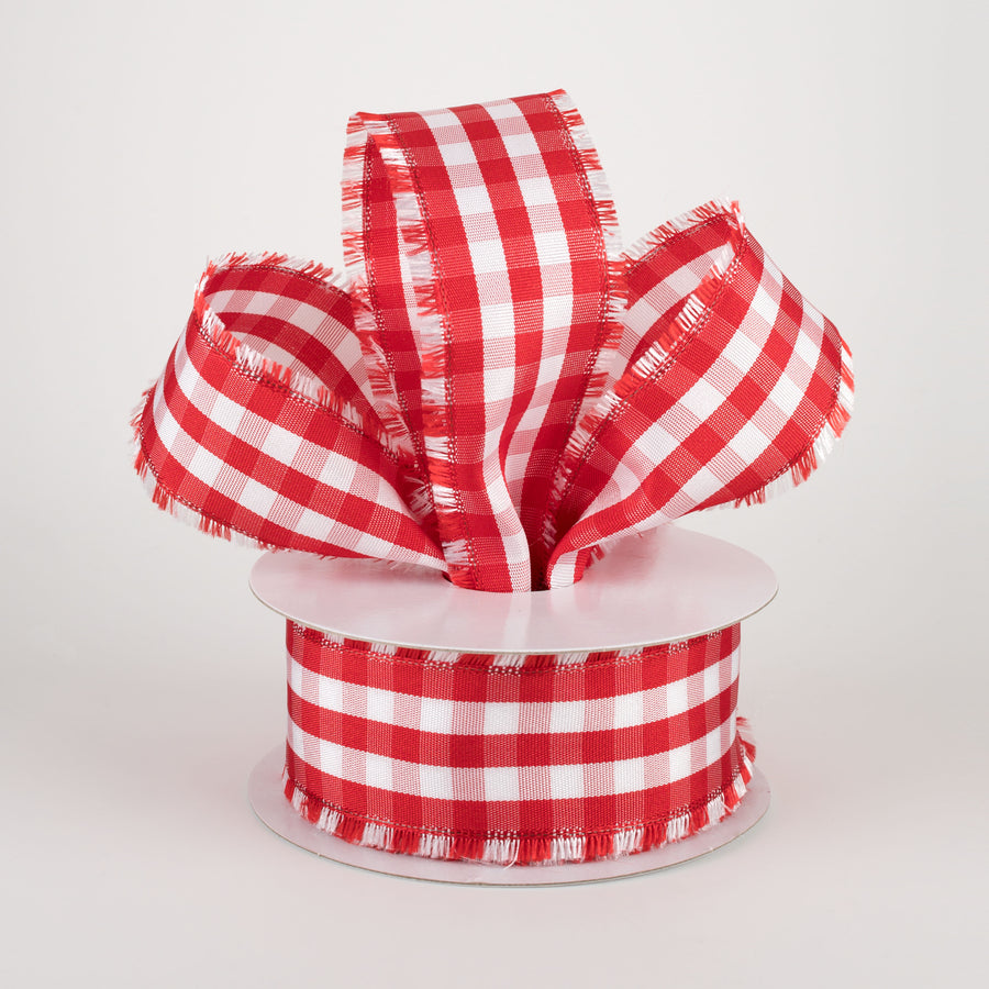 1.5" Frayed Edge Buffalo Plaid Ribbon: Red & White (10 Yards) Lifestyle Photo