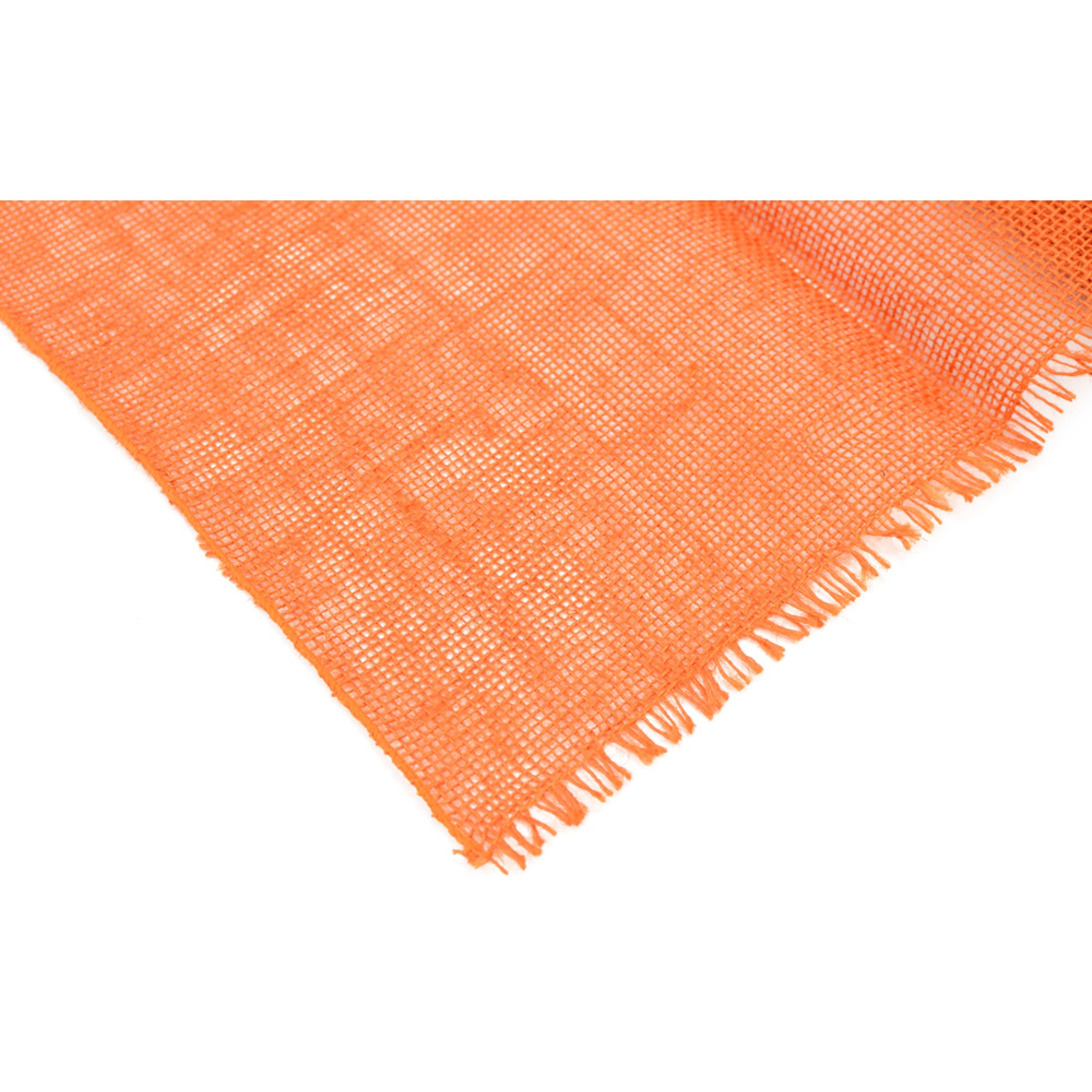 72" Frayed Edge Burlap Fabric Table Runner: Orange detail photo 3