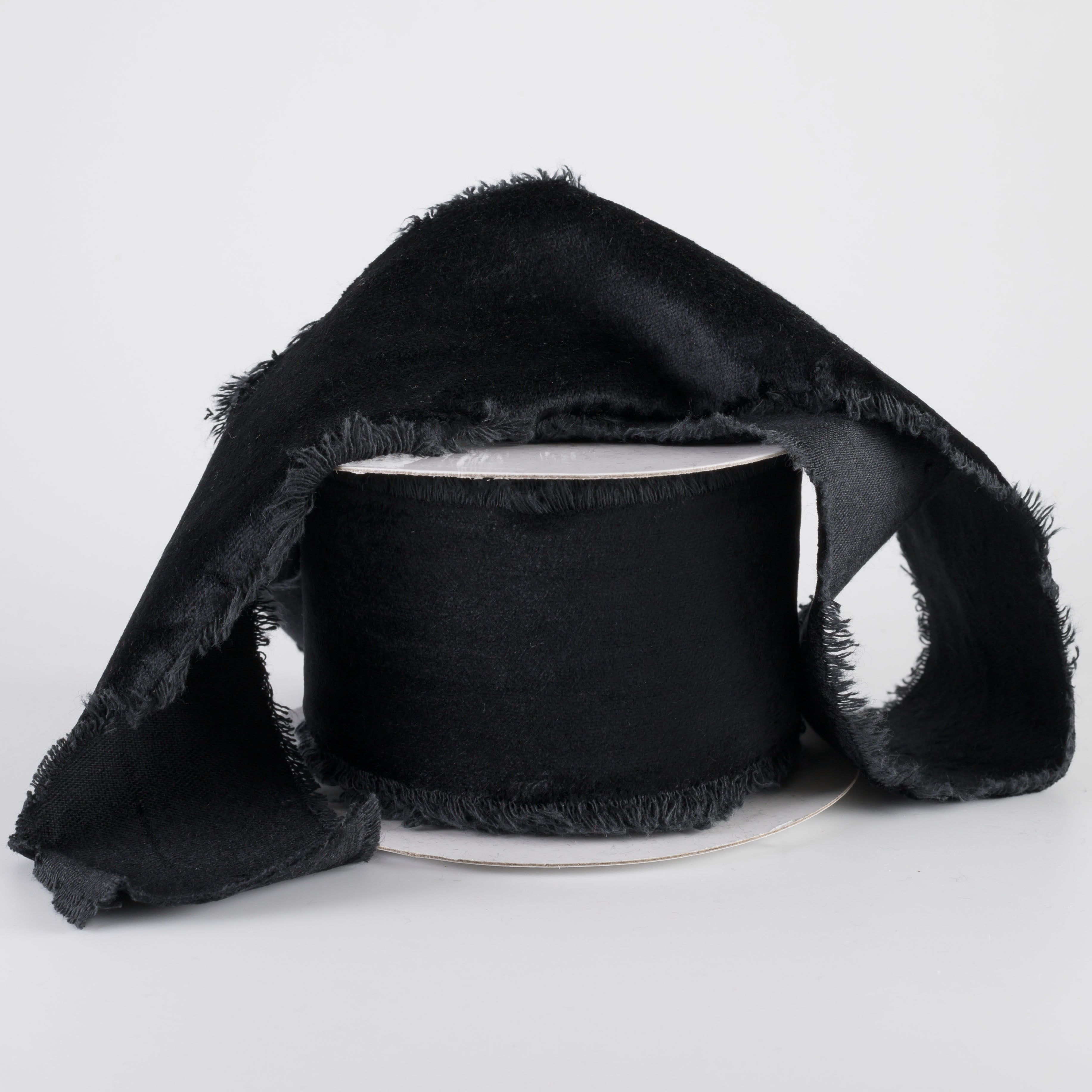 2.5" Frayed Edge Unwired Velvet Ribbon: Black (10 Yards) Lifestyle Photo