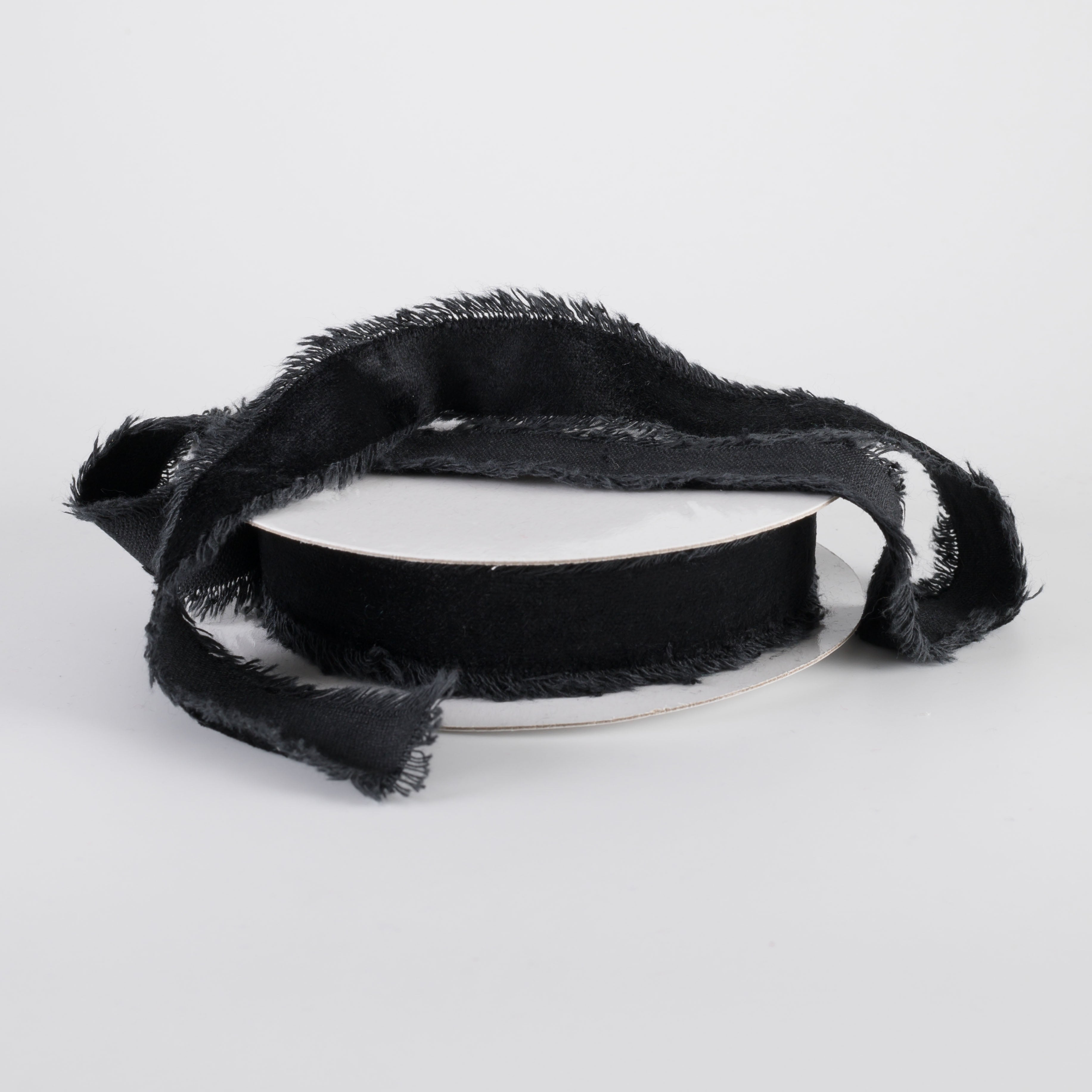 1" Frayed Edge Unwired Velvet Ribbon: Black (10 Yards) Lifestyle Photo