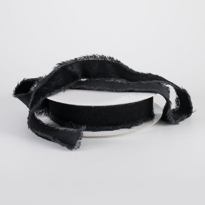 1" Frayed Edge Unwired Velvet Ribbon: Black (10 Yards) Lifestyle Photo