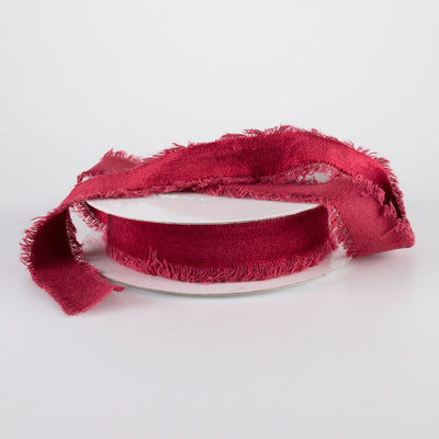 1" Frayed Edge Unwired Velvet Ribbon: Burgundy Red (10 Yards) Lifestyle Photo