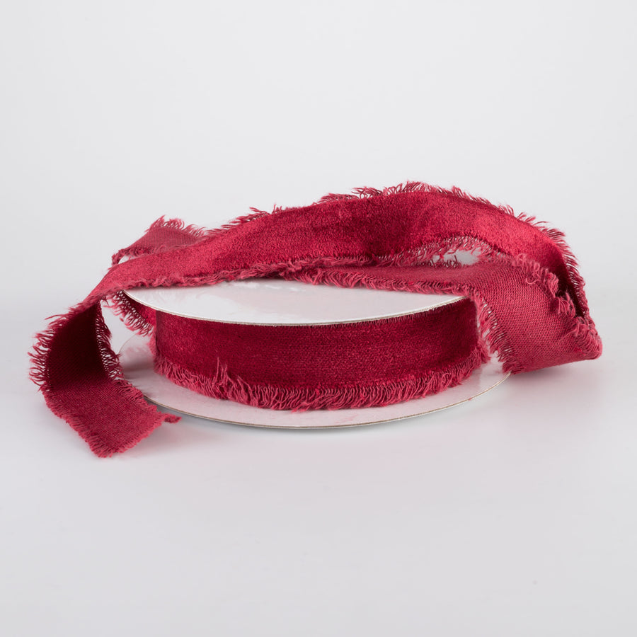 1" Frayed Edge Unwired Velvet Ribbon: Burgundy Red (10 Yards) Lifestyle Photo