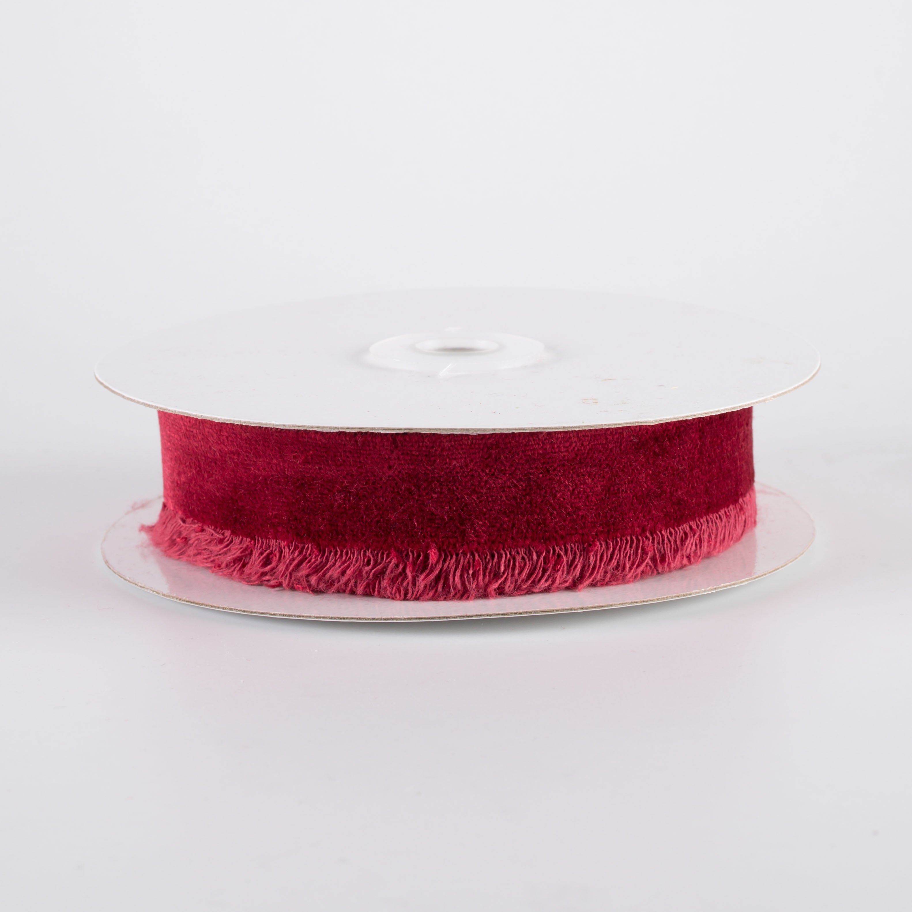 1" Frayed Edge Unwired Velvet Ribbon: Burgundy Red (10 Yards)