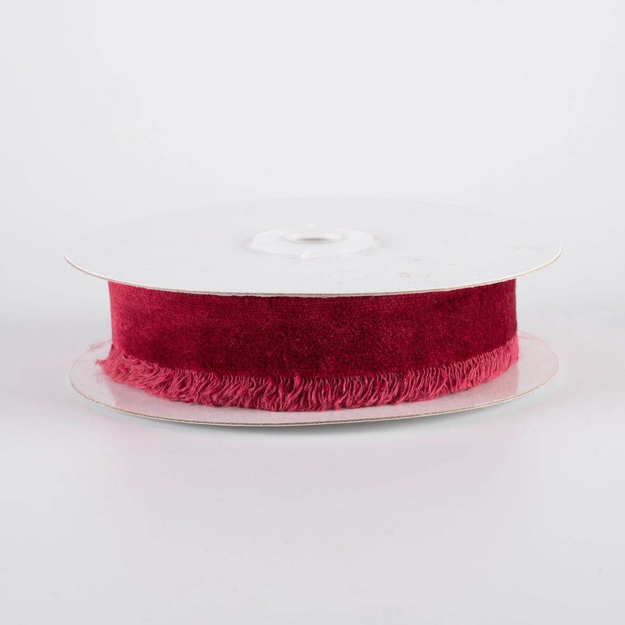 1" Frayed Edge Unwired Velvet Ribbon: Burgundy Red (10 Yards)