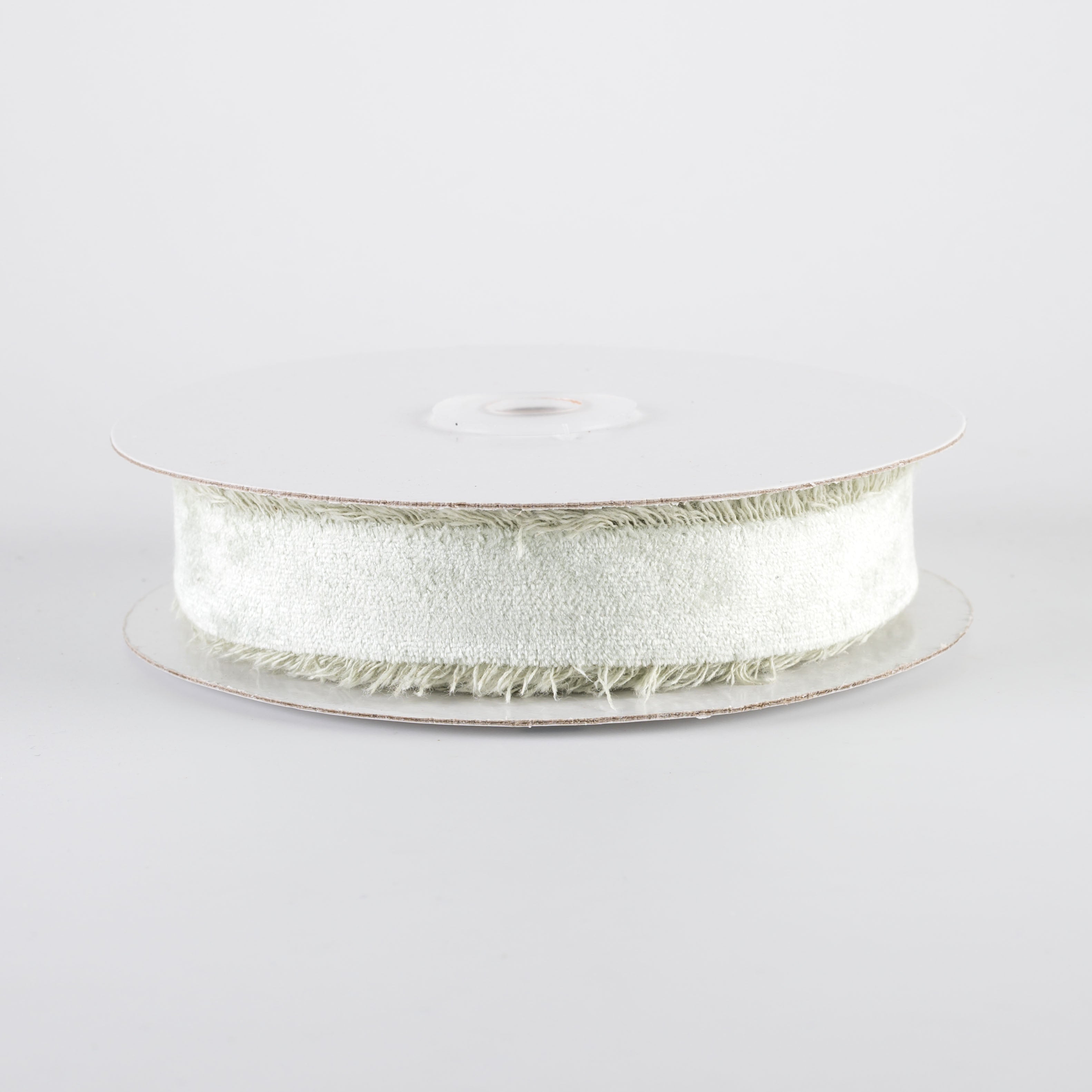 1" Frayed Edge Unwired Velvet Ribbon: Eucalyptus Green (10 Yards)
